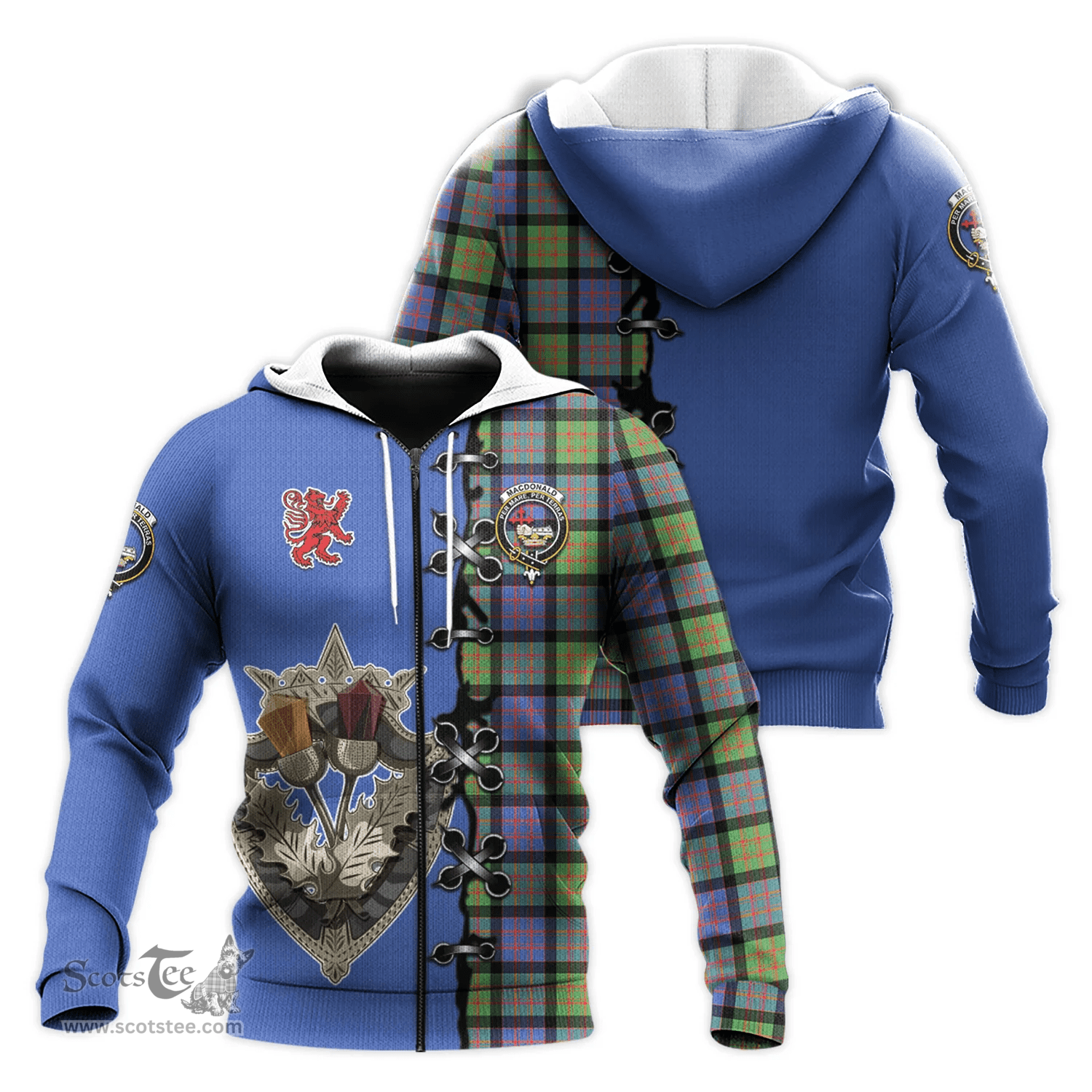 Scottish MacDonald Ancient Clan Tartan Hoodie - Lion Rampant And Celtic Thistle Style Scottish Plaid Tartan Plaid