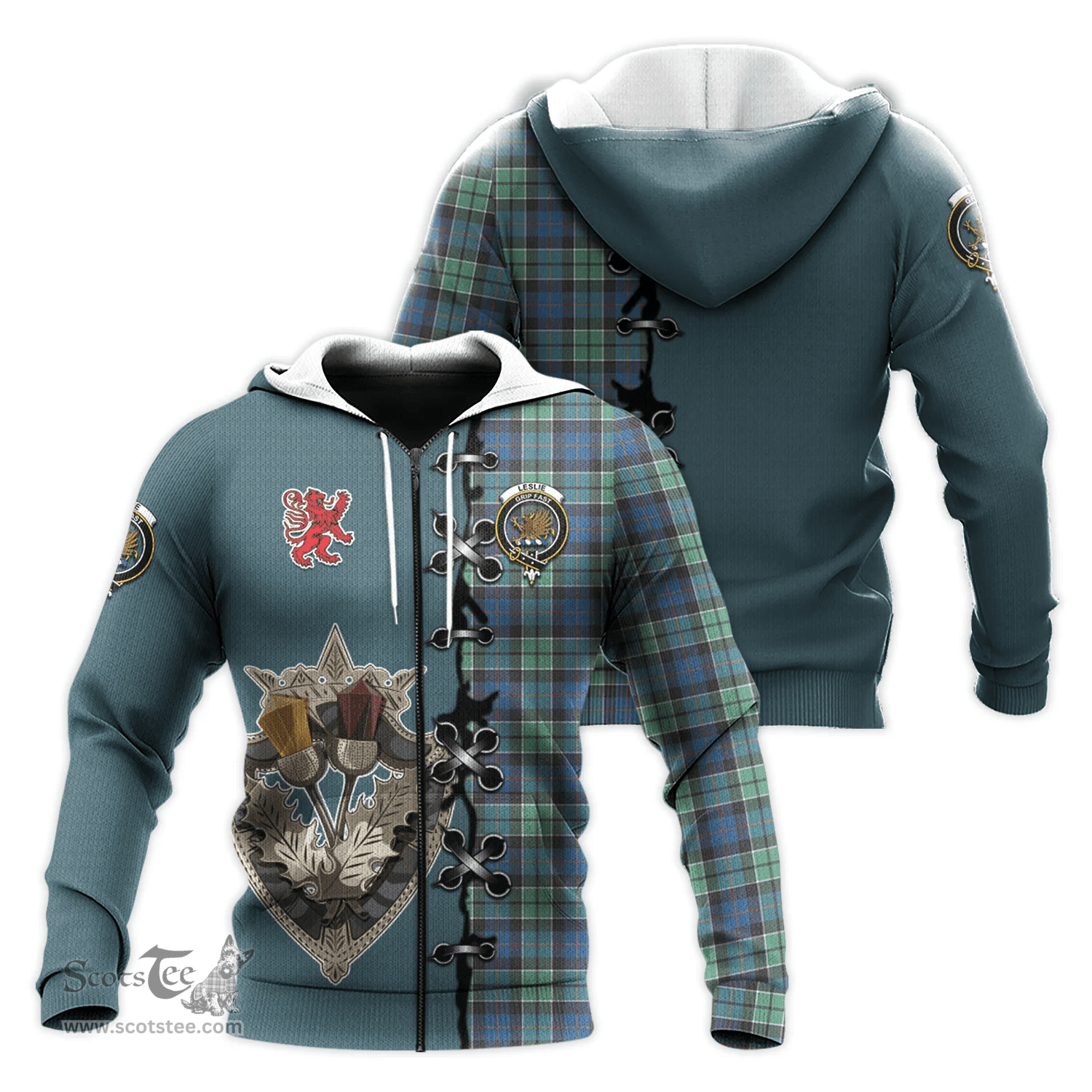 Scottish Leslie Hunting Ancient Clan Tartan Hoodie - Lion Rampant And Celtic Thistle Style Scottish Plaid Tartan Plaid