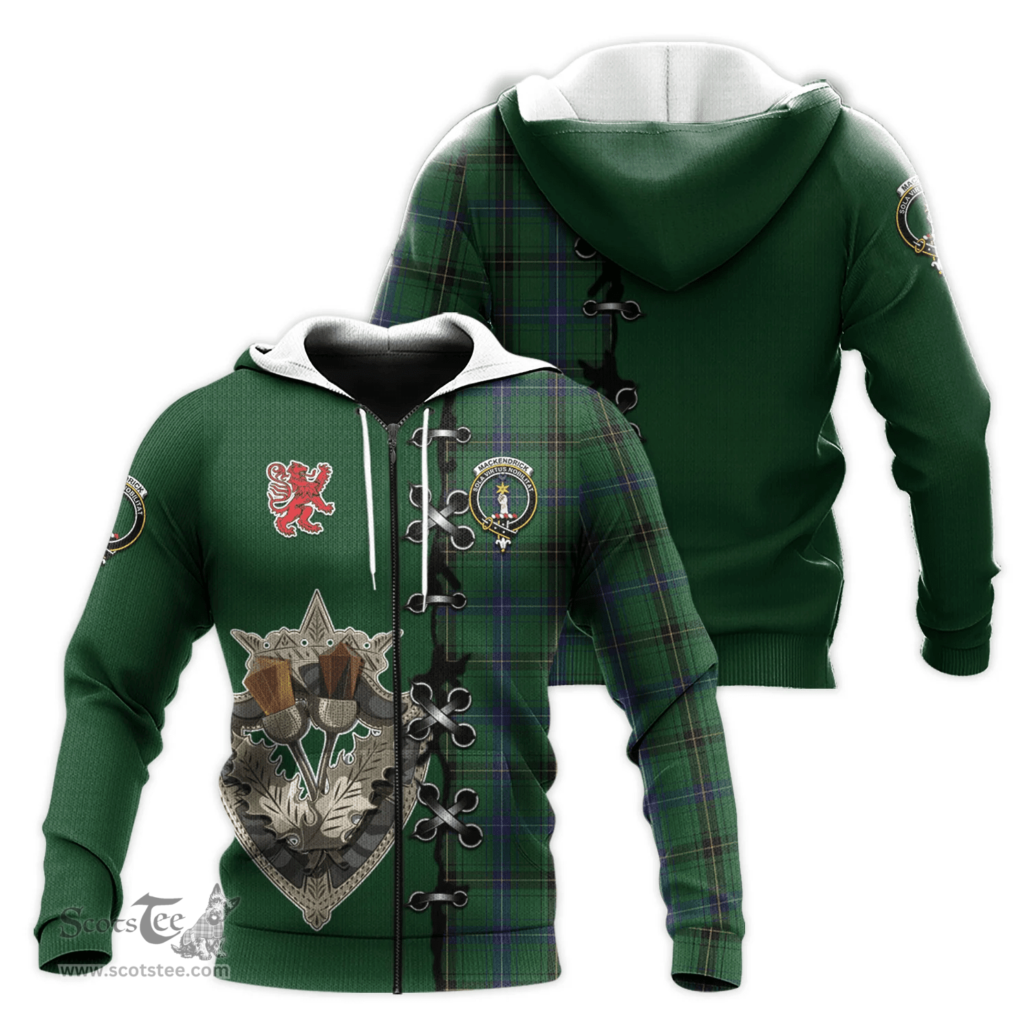 Scottish MacKendrick Clan Tartan Hoodie - Lion Rampant And Celtic Thistle Style Scottish Plaid Tartan Plaid