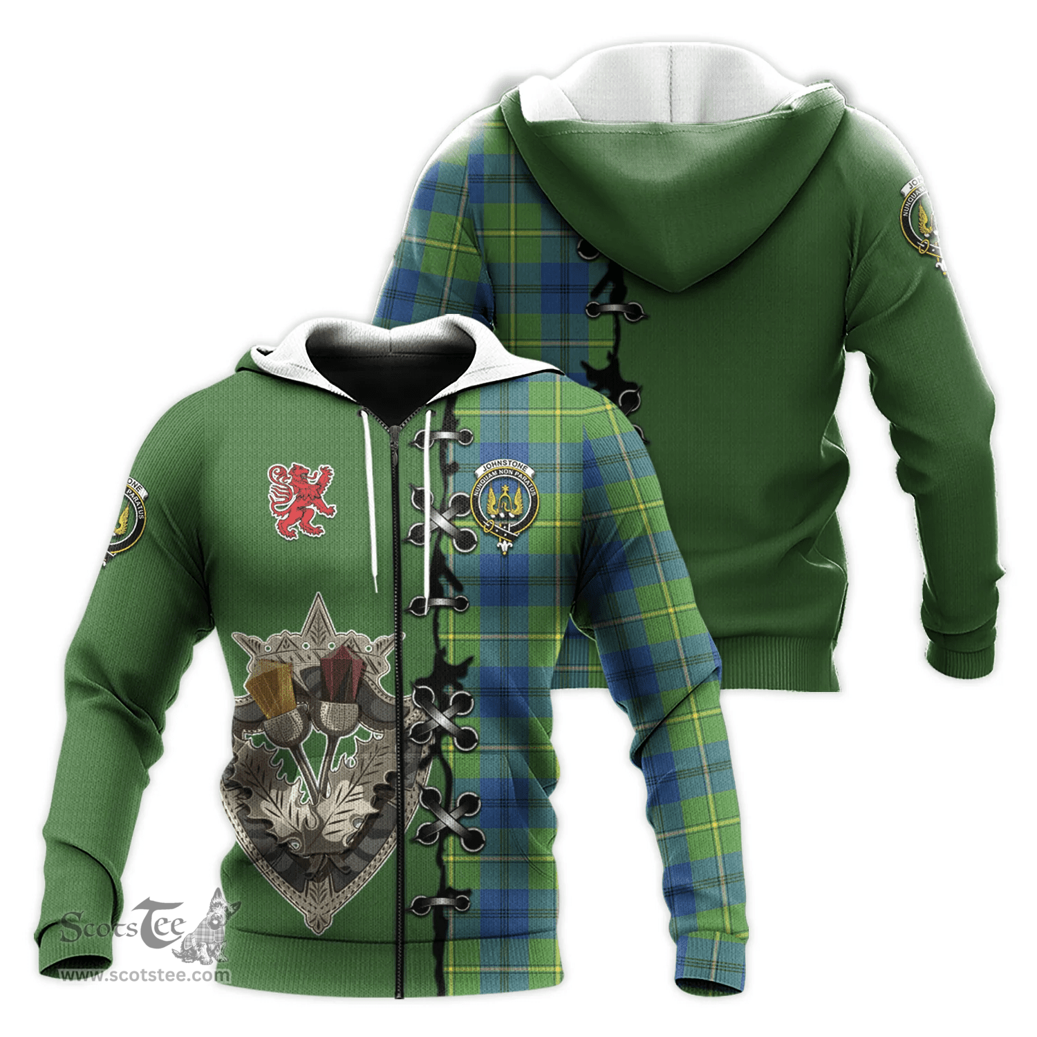 Scottish Johnstone Ancient Clan Tartan Hoodie - Lion Rampant And Celtic Thistle Style Scottish Plaid Tartan Plaid