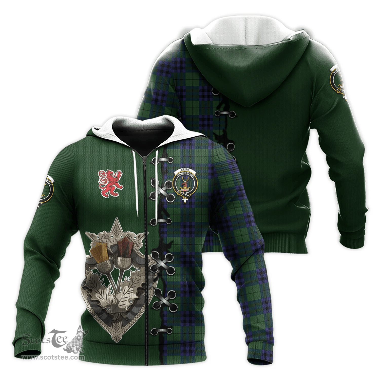 Scottish Keith Modern Clan Tartan Hoodie - Lion Rampant And Celtic Thistle Style Scottish Plaid Tartan Plaid