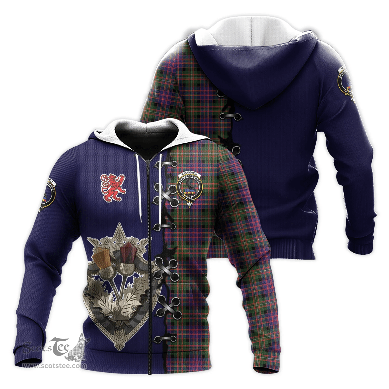 Scottish MacDonnell of Glengarry Modern Clan Tartan Hoodie - Lion Rampant And Celtic Thistle Style Scottish Plaid Tartan Plaid