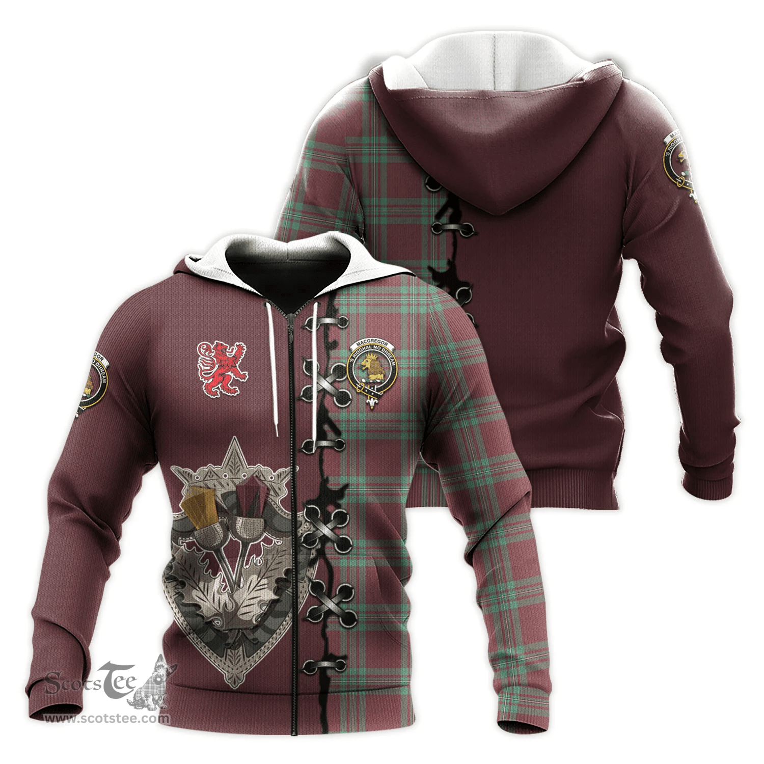 Scottish MacGregor Hunting Ancient Clan Tartan Hoodie - Lion Rampant And Celtic Thistle Style Scottish Plaid Tartan Plaid