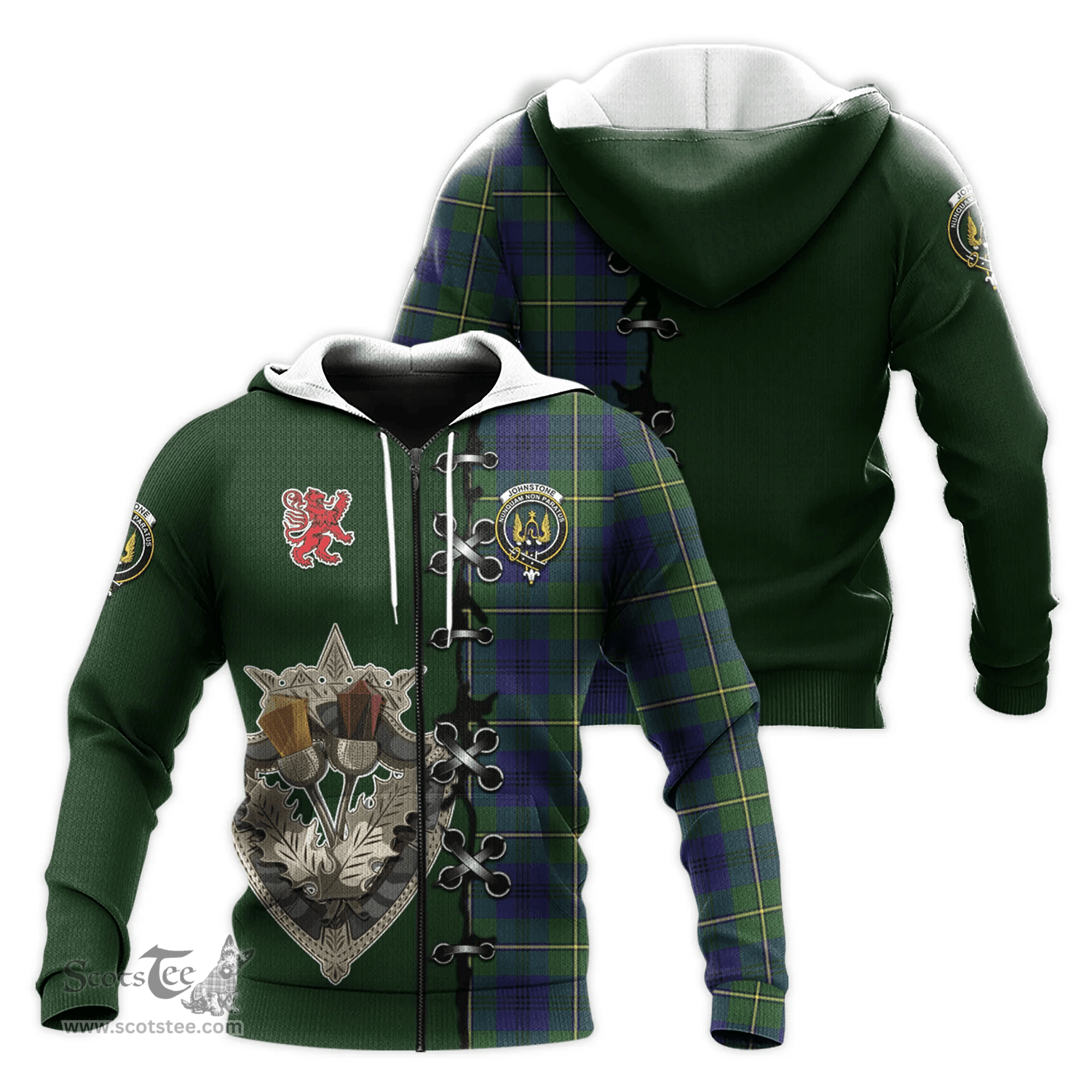 Scottish Johnstone Modern Clan Tartan Hoodie - Lion Rampant And Celtic Thistle Style Scottish Plaid Tartan Plaid