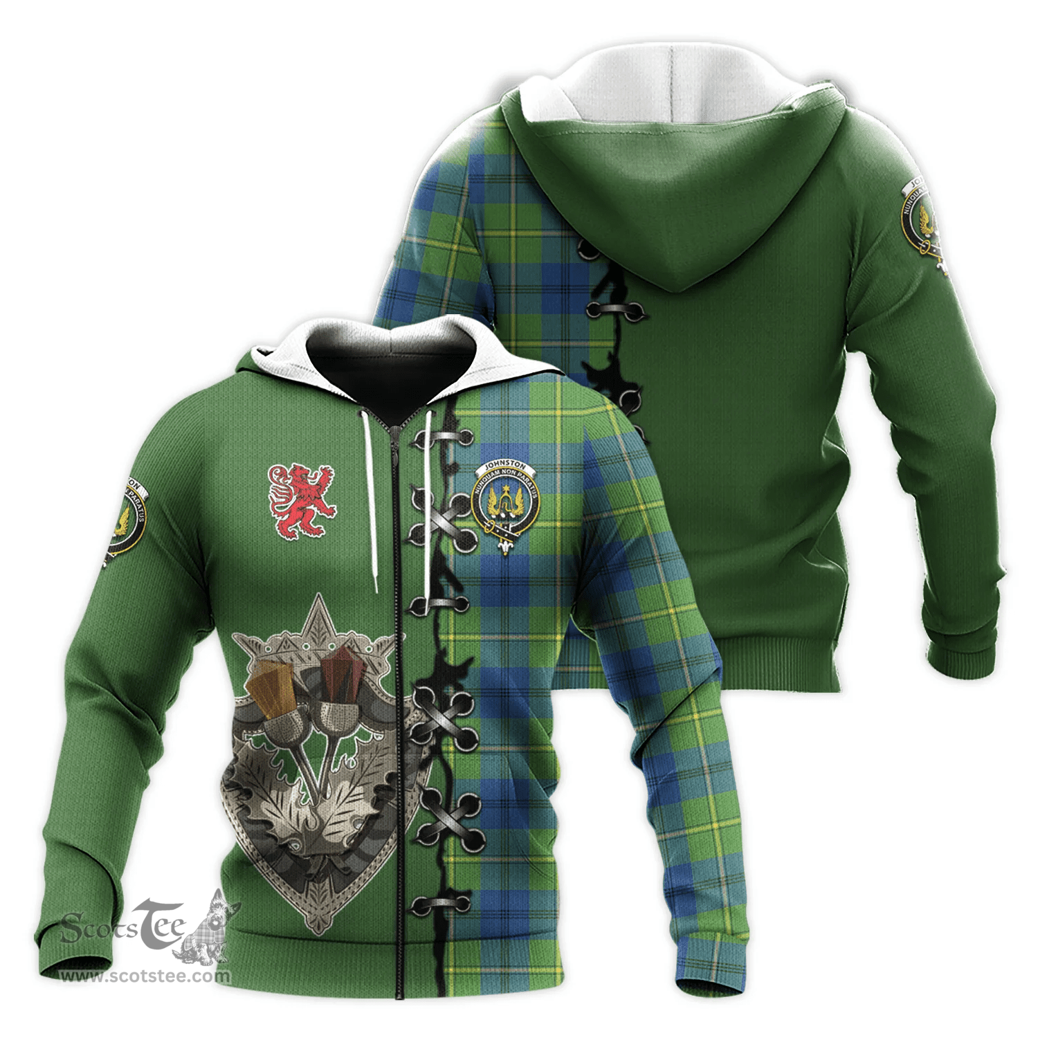 Scottish Johnston Ancient Clan Tartan Hoodie - Lion Rampant And Celtic Thistle Style Scottish Plaid Tartan Plaid