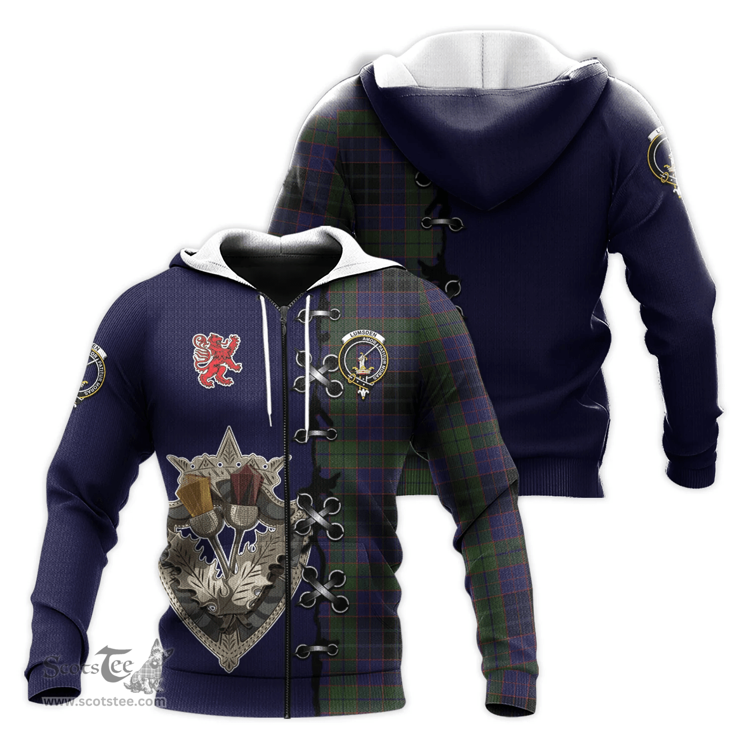 Scottish Lumsden Hunting Clan Tartan Hoodie - Lion Rampant And Celtic Thistle Style Scottish Plaid Tartan Plaid