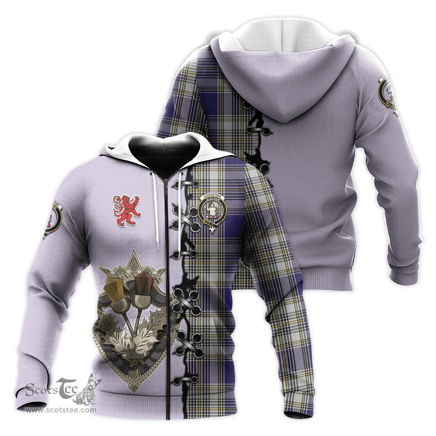 Scottish Livingston Dress Clan Tartan Hoodie - Lion Rampant And Celtic Thistle Style Scottish Plaid Tartan Plaid