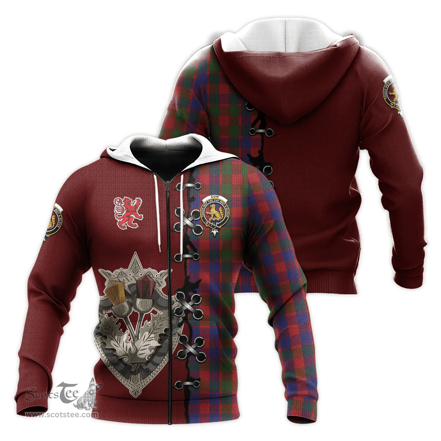 Scottish Gow Clan Tartan Hoodie - Lion Rampant And Celtic Thistle Style Scottish Plaid Tartan Plaid