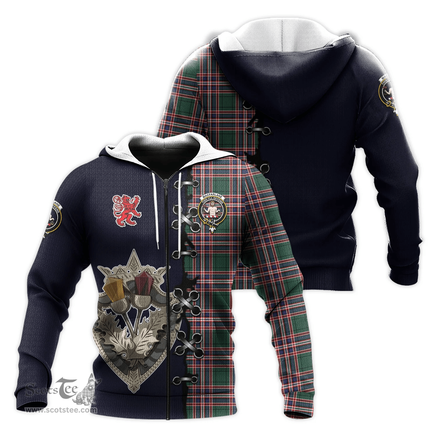 Scottish MacFarlane Hunting Modern Clan Tartan Hoodie - Lion Rampant And Celtic Thistle Style Scottish Plaid Tartan Plaid