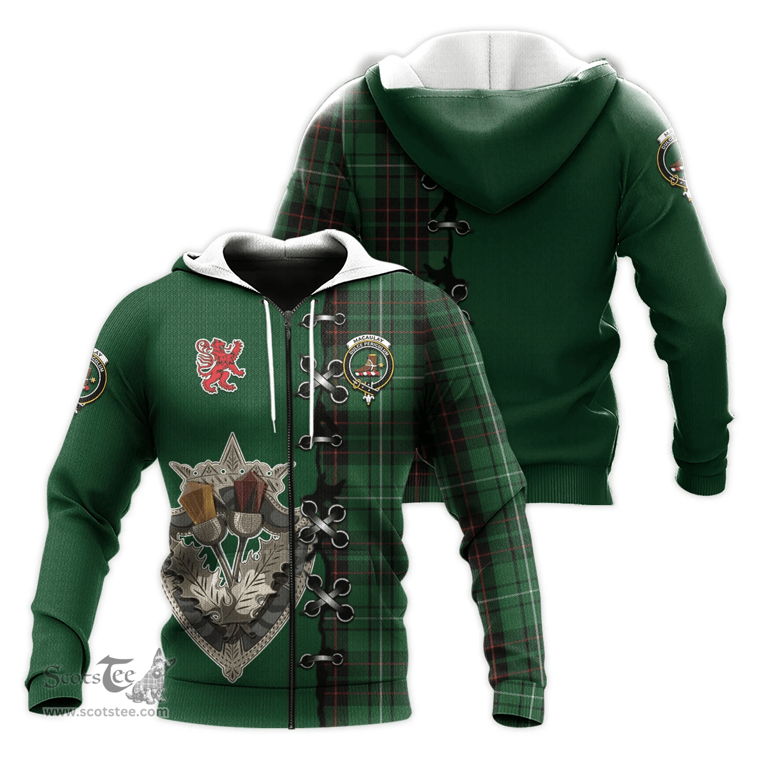 Scottish MacAulay of Lewis Clan Tartan Hoodie - Lion Rampant And Celtic Thistle Style Scottish Plaid Tartan Plaid