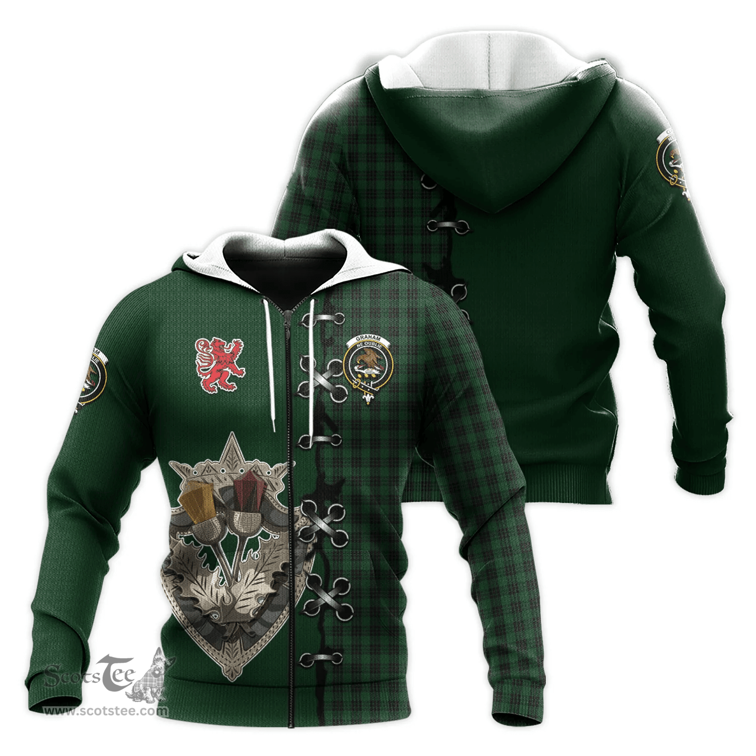 Scottish Graham Clan Tartan Hoodie - Lion Rampant And Celtic Thistle Style Scottish Plaid Tartan Plaid