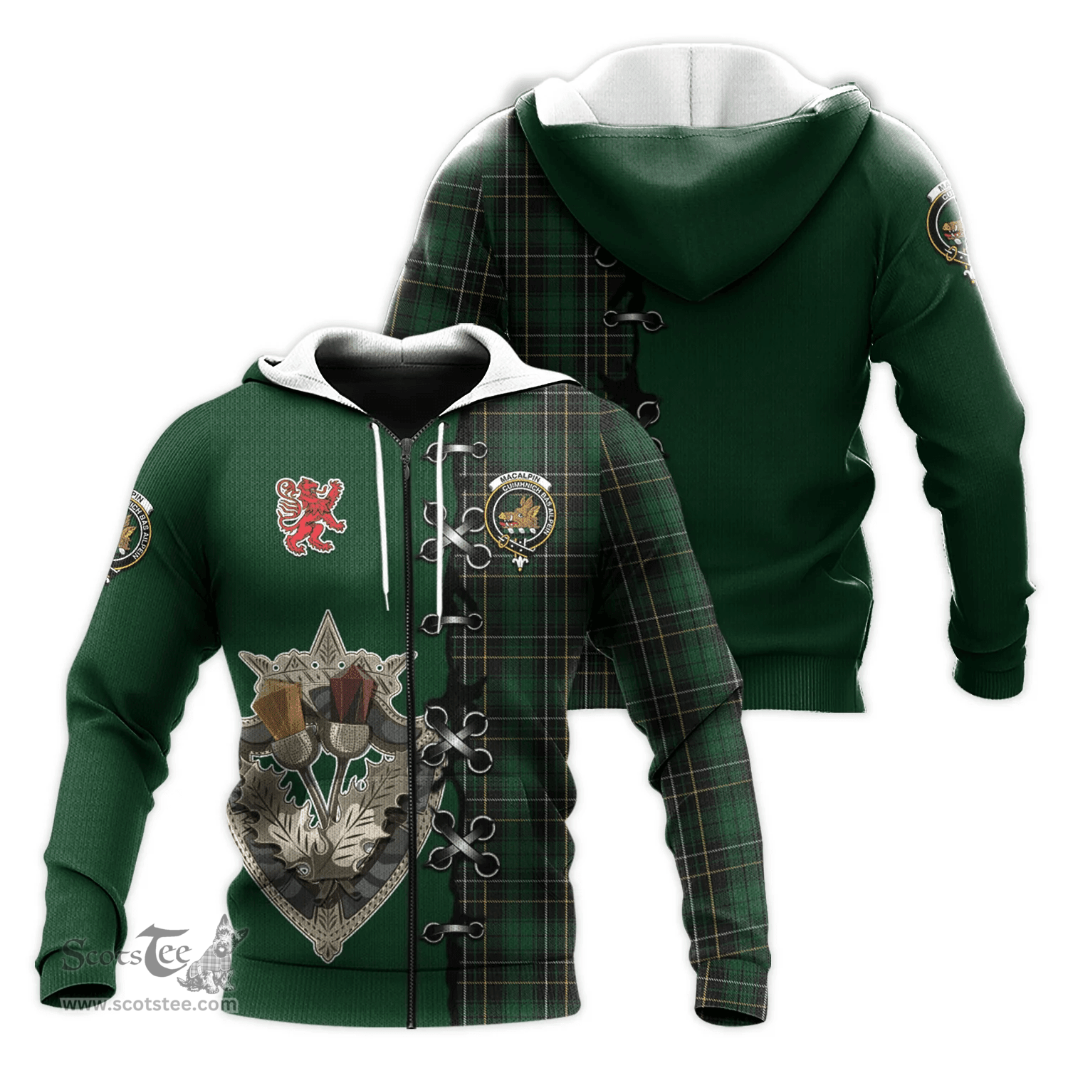 Scottish MacAlpin Clan Tartan Hoodie - Lion Rampant And Celtic Thistle Style Scottish Plaid Tartan Plaid