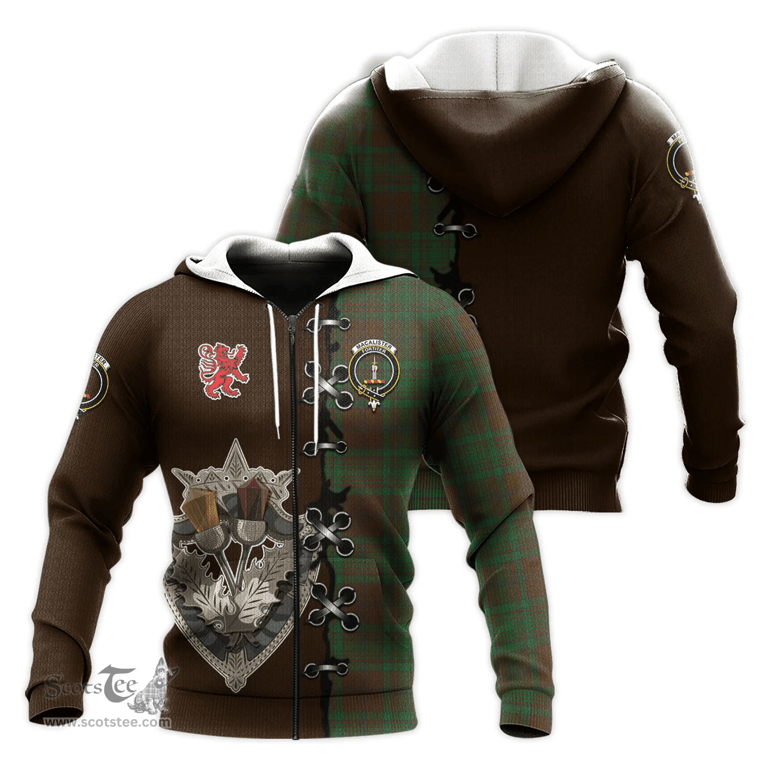 Scottish MacAlister of Glenbarr Hunting Clan Tartan Hoodie - Lion Rampant And Celtic Thistle Style Scottish Plaid Tartan Plaid