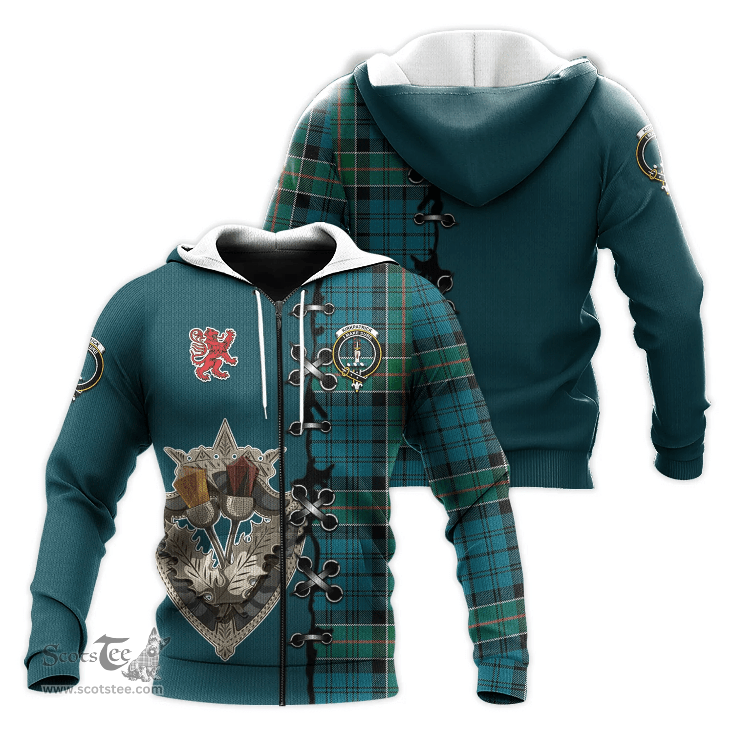 Scottish Kirkpatrick Clan Tartan Hoodie - Lion Rampant And Celtic Thistle Style Scottish Plaid Tartan Plaid
