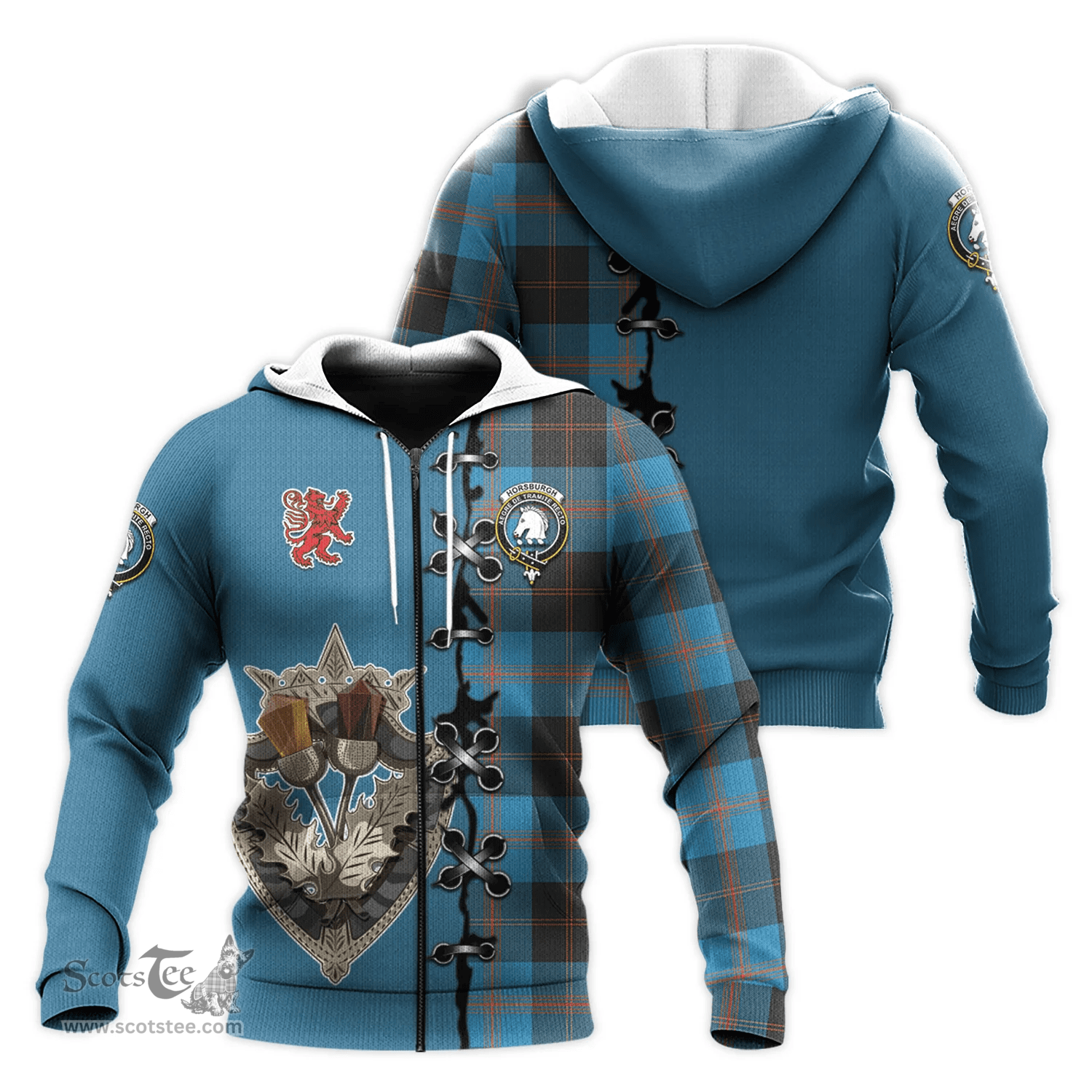 Scottish Horsburgh Clan Tartan Hoodie - Lion Rampant And Celtic Thistle Style Scottish Plaid Tartan Plaid
