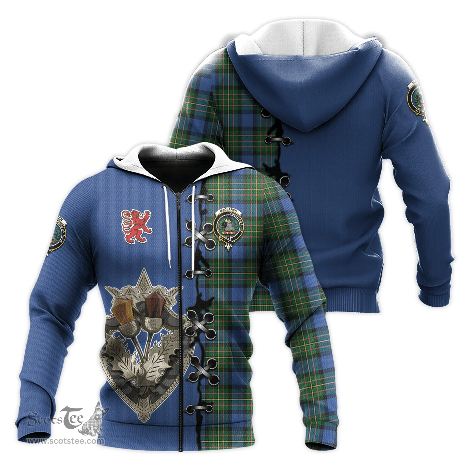 Scottish MacLaren Ancient Clan Tartan Hoodie - Lion Rampant And Celtic Thistle Style Scottish Plaid Tartan Plaid