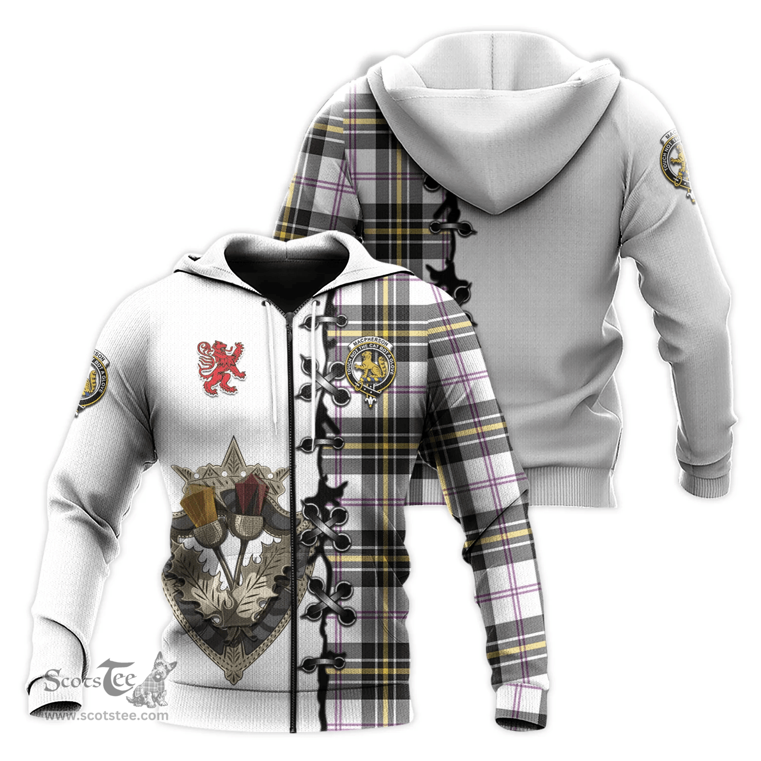 Scottish MacPherson Dress Modern Clan Tartan Hoodie - Lion Rampant And Celtic Thistle Style Scottish Plaid Tartan Plaid