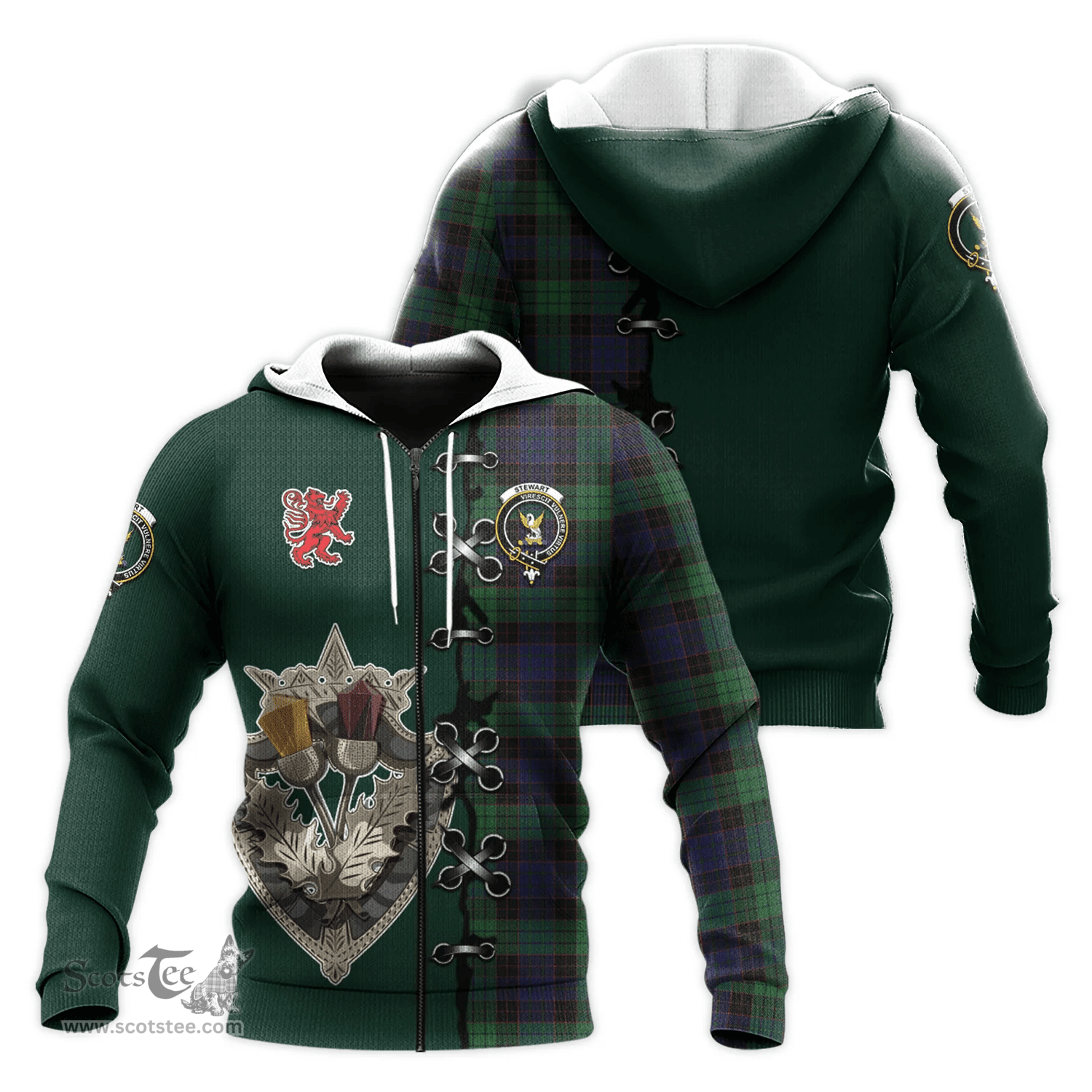 Scottish Stewart Old Clan Tartan Hoodie - Lion Rampant And Celtic Thistle Style Scottish Plaid Tartan Plaid