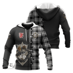 Scottish Menzies Black and White Clan Tartan Hoodie - Lion Rampant And Celtic Thistle Style Scottish Plaid Tartan Plaid