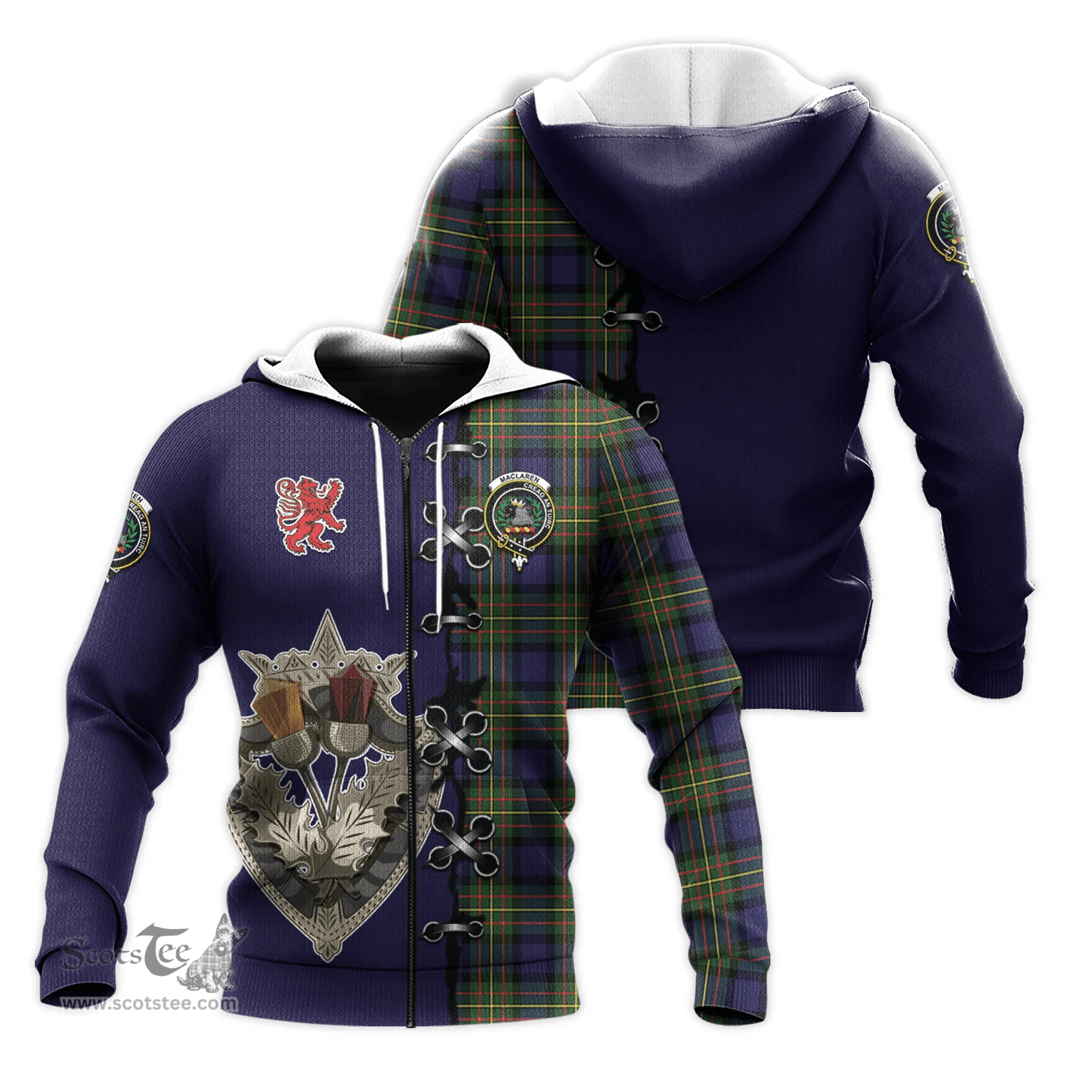 Scottish MacLaren Modern Clan Tartan Hoodie - Lion Rampant And Celtic Thistle Style Scottish Plaid Tartan Plaid