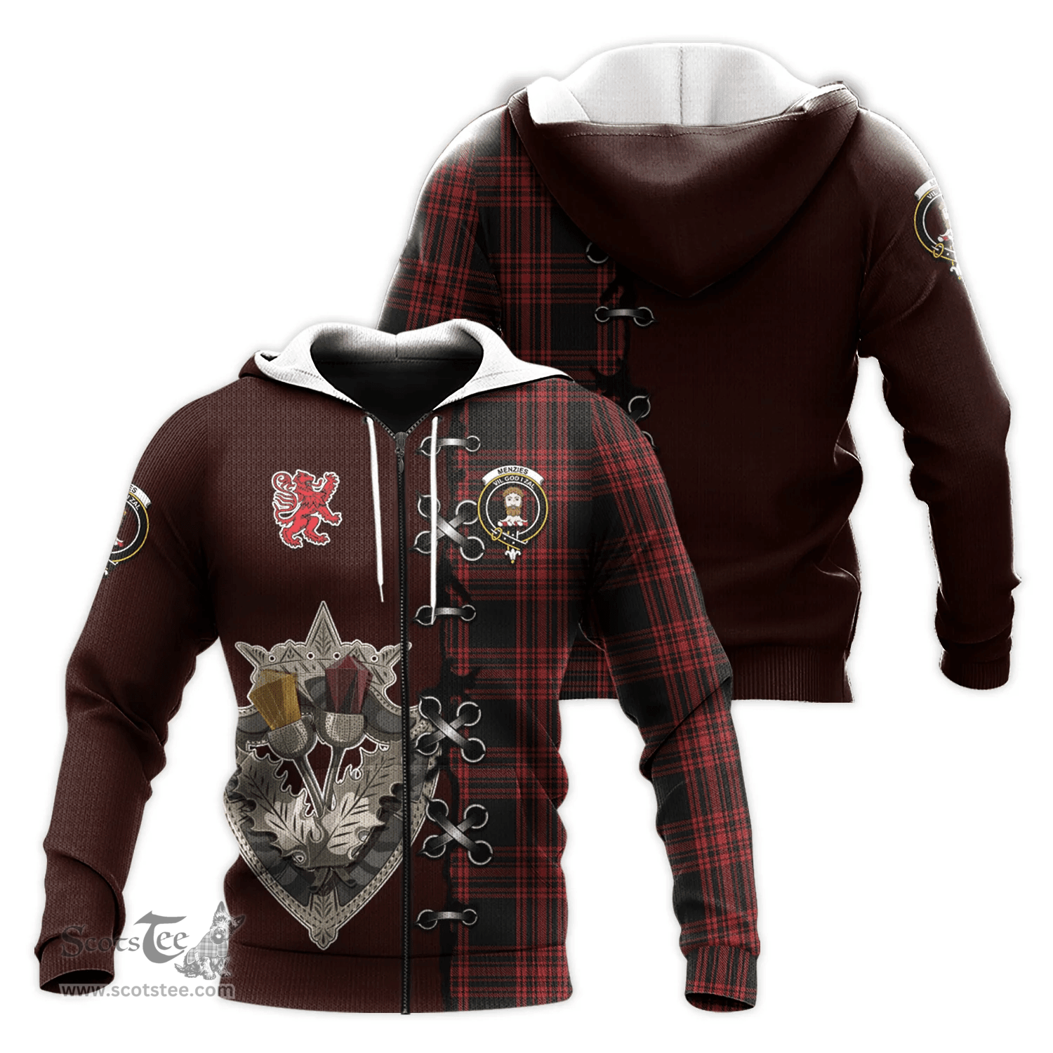 Scottish Menzies Hunting Clan Tartan Hoodie - Lion Rampant And Celtic Thistle Style Scottish Plaid Tartan Plaid