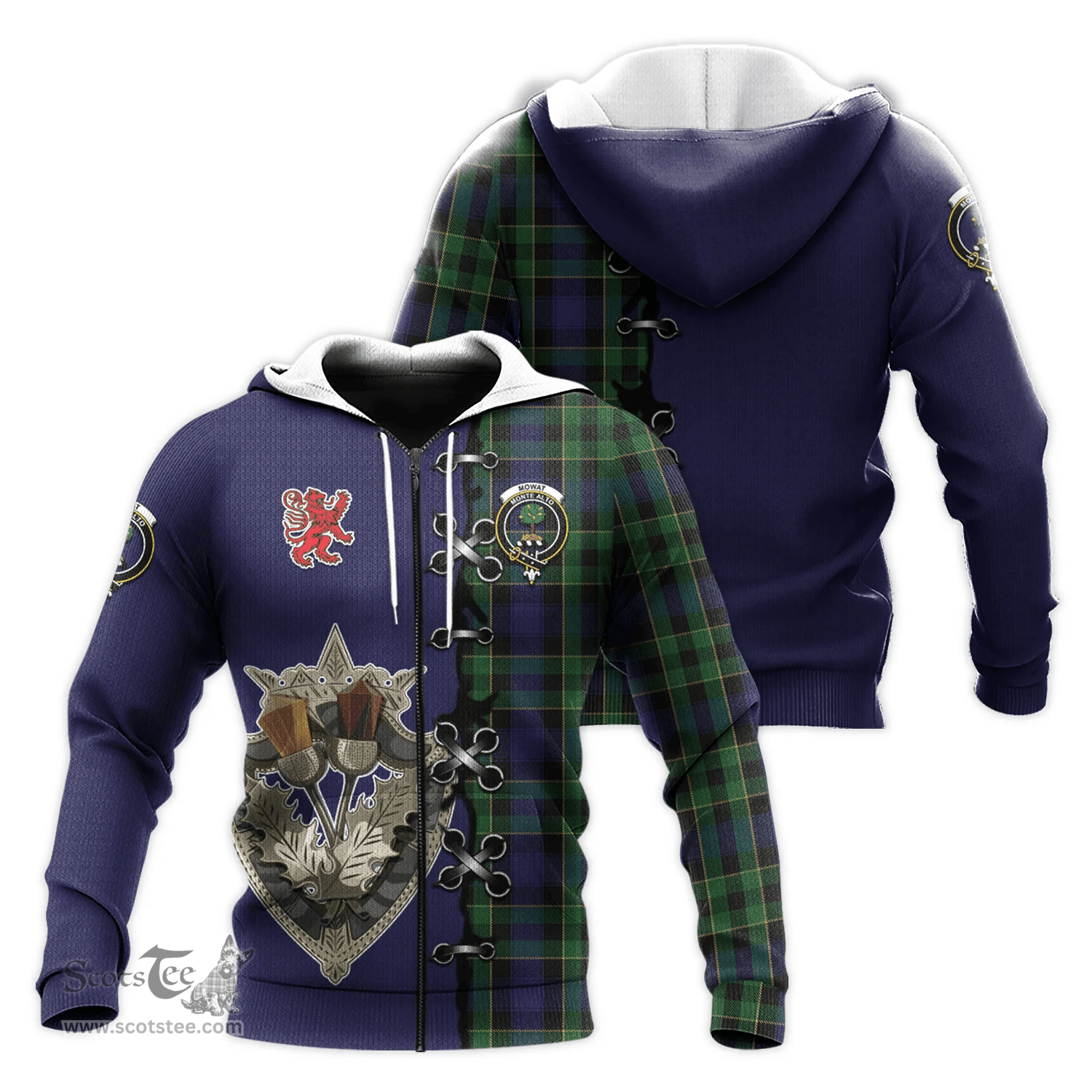 Scottish Mowat Clan Tartan Hoodie - Lion Rampant And Celtic Thistle Style Scottish Plaid Tartan Plaid