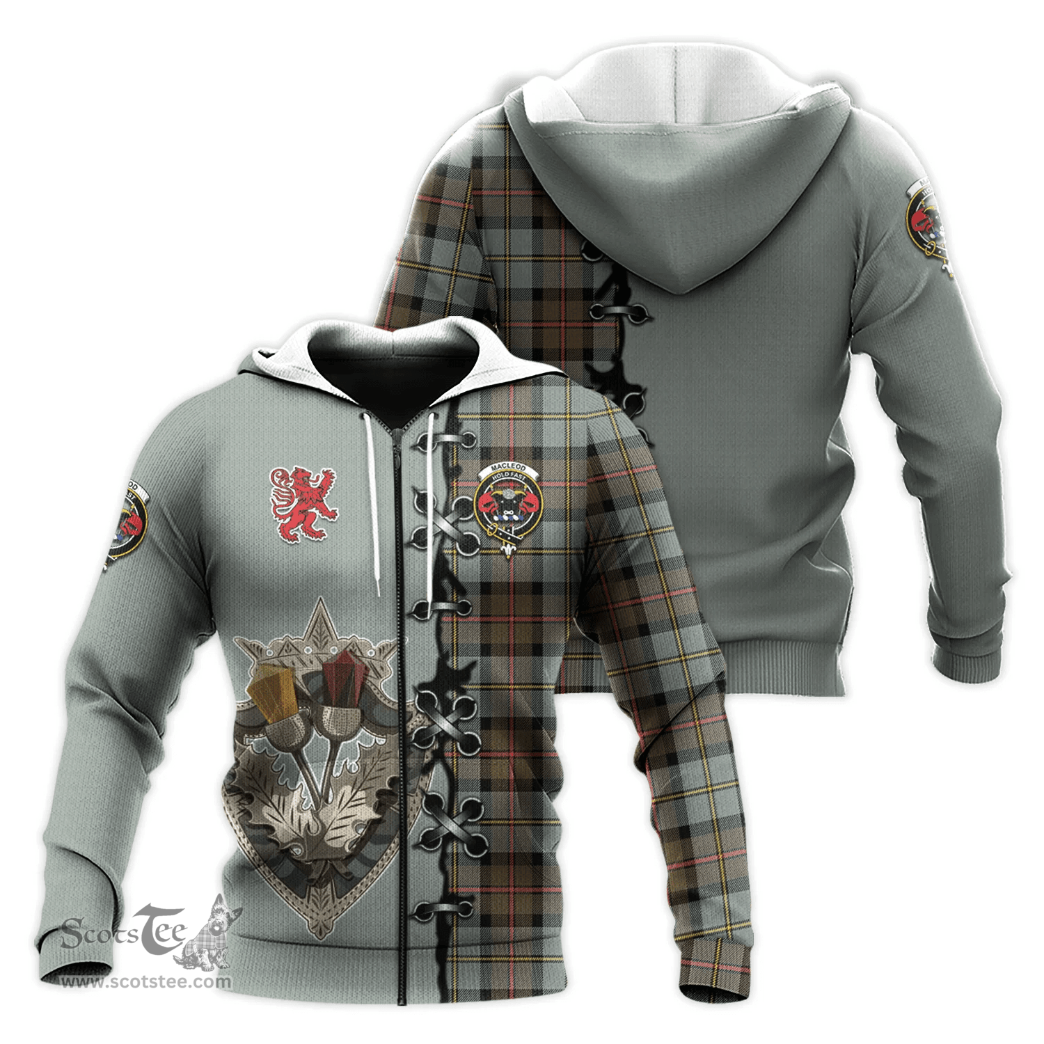 Scottish MacLeod of Harris Weathered Clan Tartan Hoodie - Lion Rampant And Celtic Thistle Style Scottish Plaid Tartan Plaid