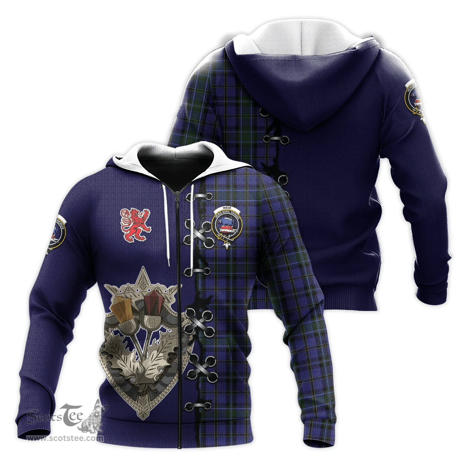 Scottish Weir Clan Tartan Hoodie - Lion Rampant And Celtic Thistle Style Scottish Plaid Tartan Plaid