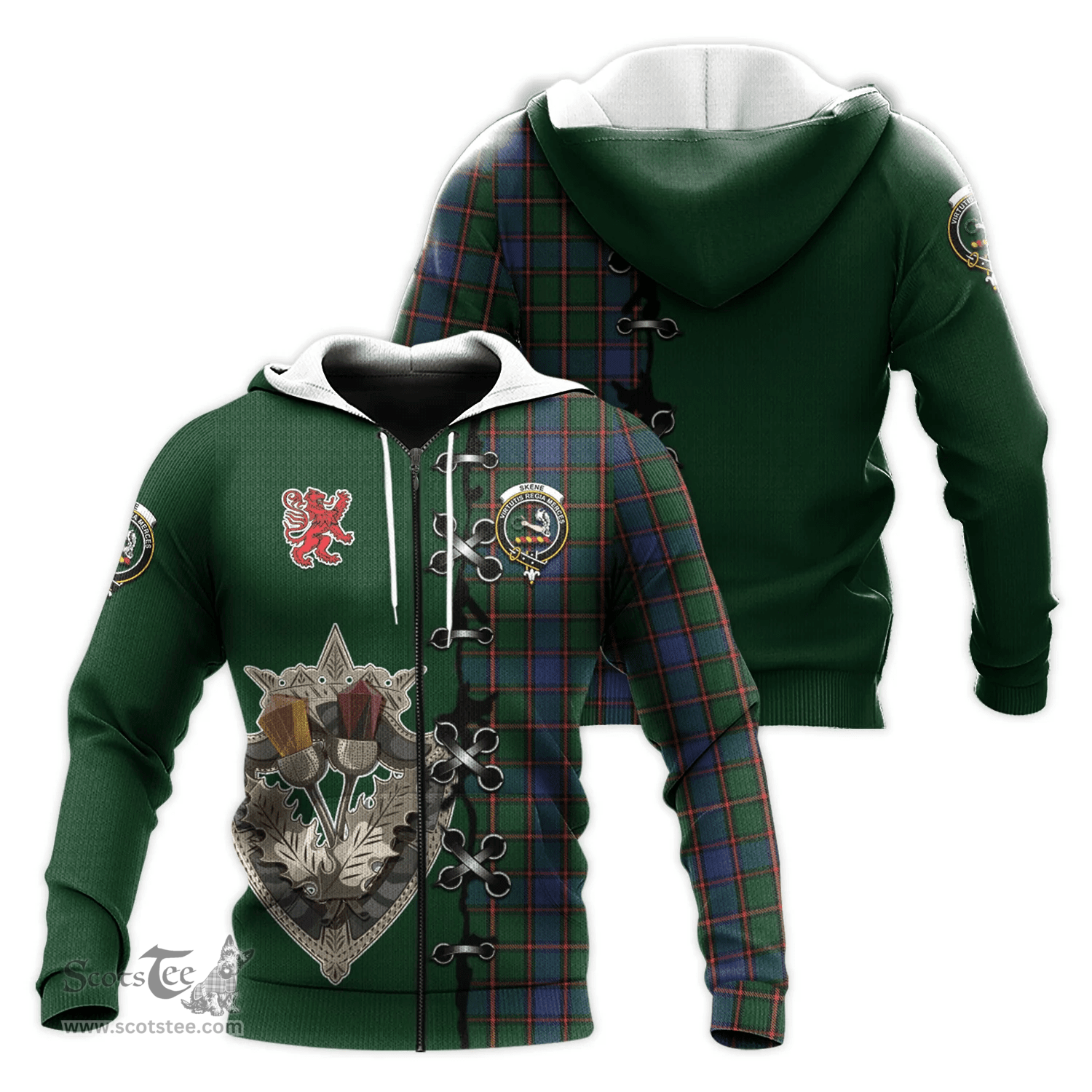 Scottish Skene Clan Tartan Hoodie - Lion Rampant And Celtic Thistle Style Scottish Plaid Tartan Plaid