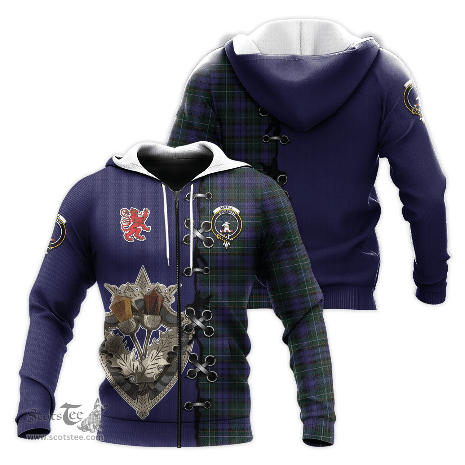 Scottish Sempill Clan Tartan Hoodie - Lion Rampant And Celtic Thistle Style Scottish Plaid Tartan Plaid
