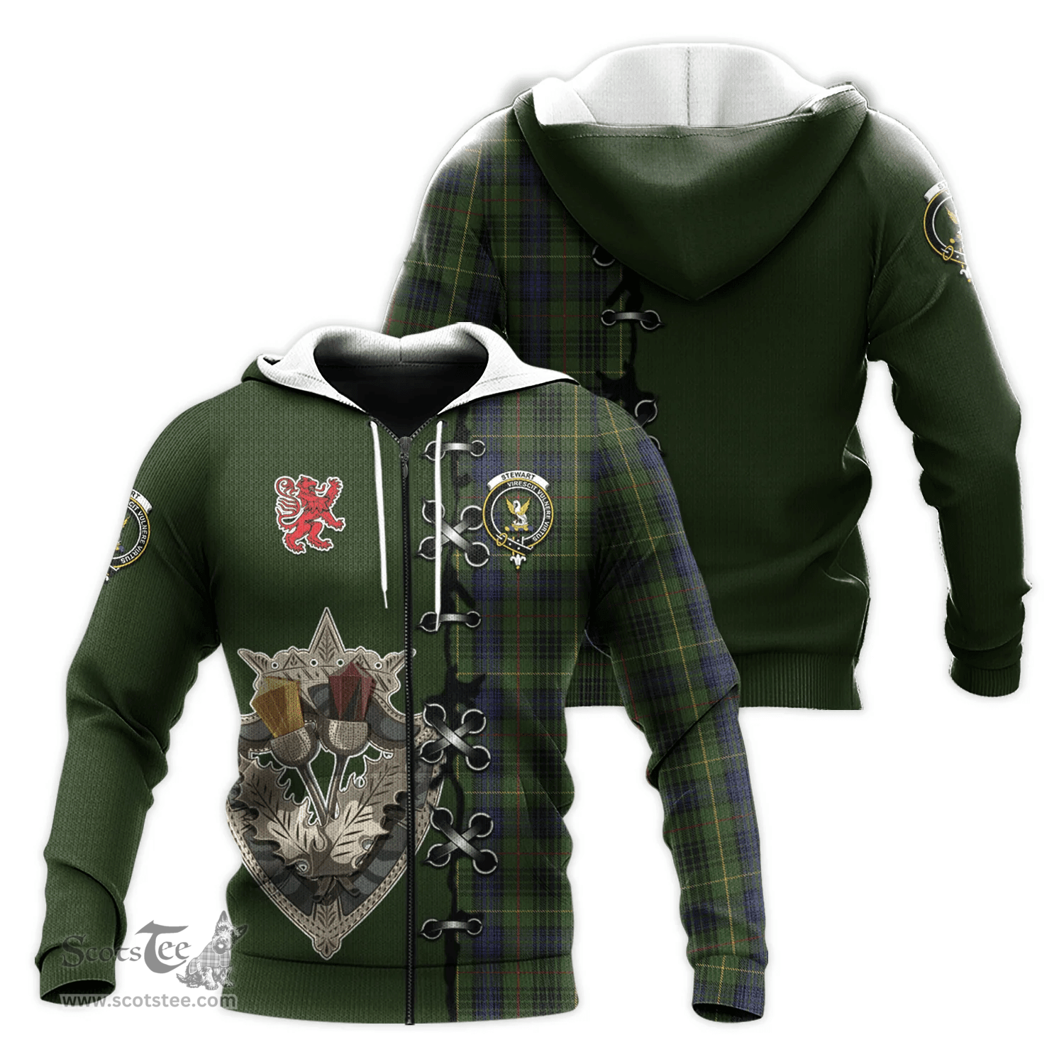 Scottish Stewart Hunting Clan Tartan Hoodie - Lion Rampant And Celtic Thistle Style Scottish Plaid Tartan Plaid