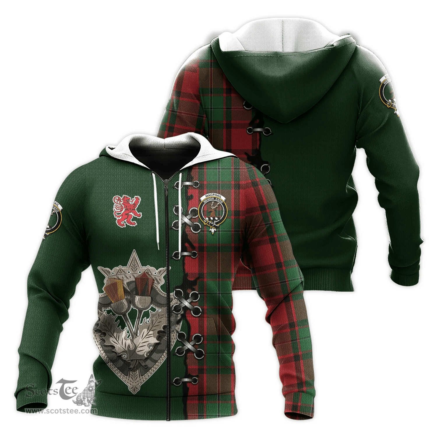 Scottish MacPhail Clan Tartan Hoodie - Lion Rampant And Celtic Thistle Style Scottish Plaid Tartan Plaid
