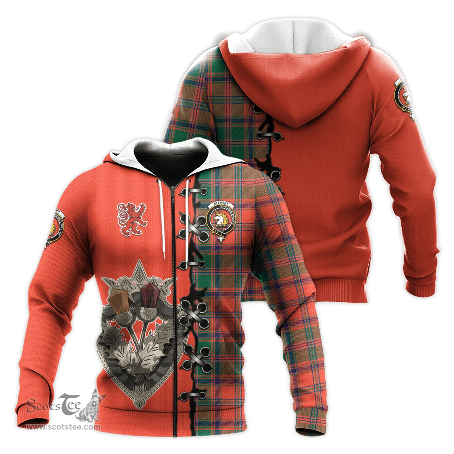 Scottish Stewart of Appin Ancient Clan Tartan Hoodie - Lion Rampant And Celtic Thistle Style Scottish Plaid Tartan Plaid