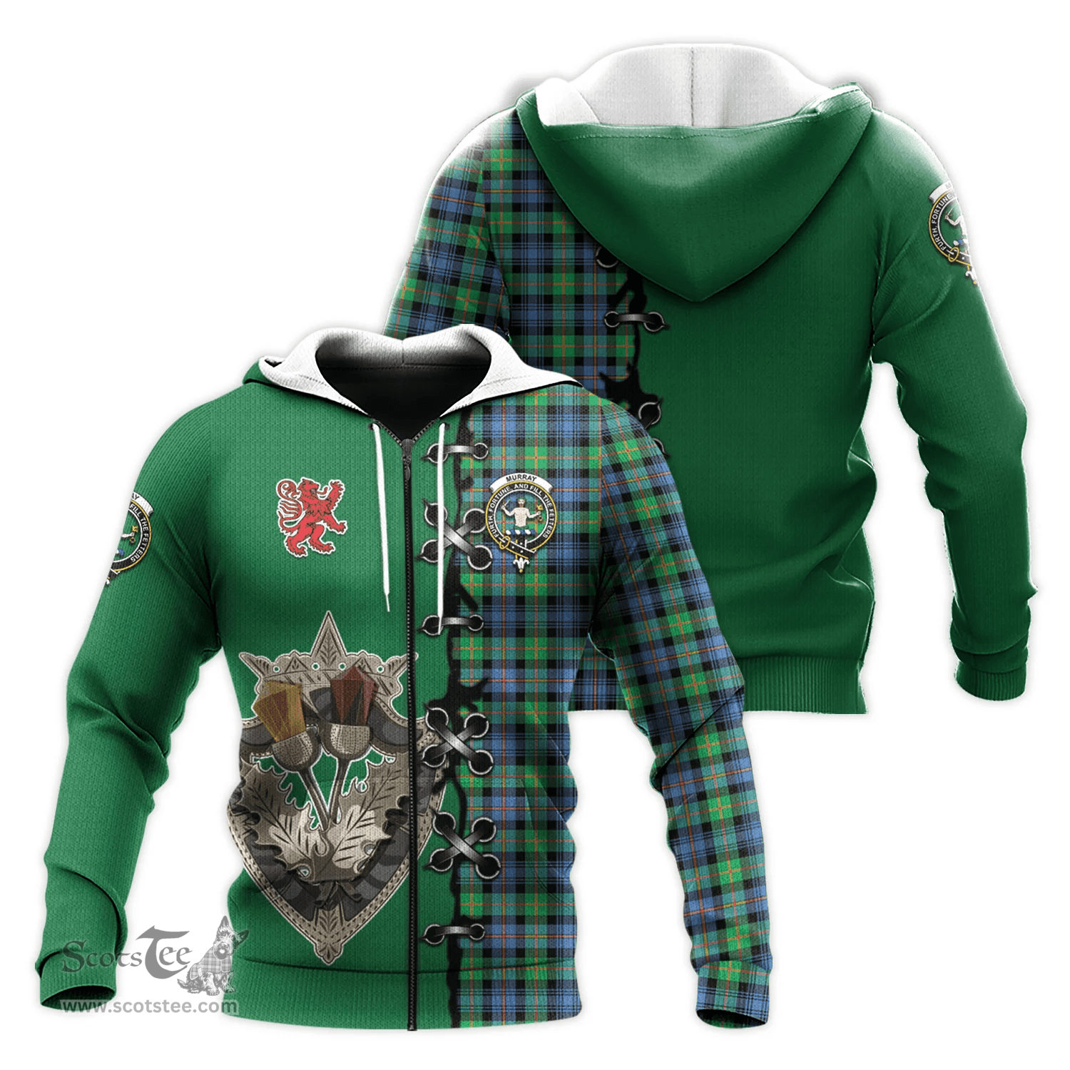 Scottish Murray of Atholl Ancient Clan Tartan Hoodie - Lion Rampant And Celtic Thistle Style Scottish Plaid Tartan Plaid