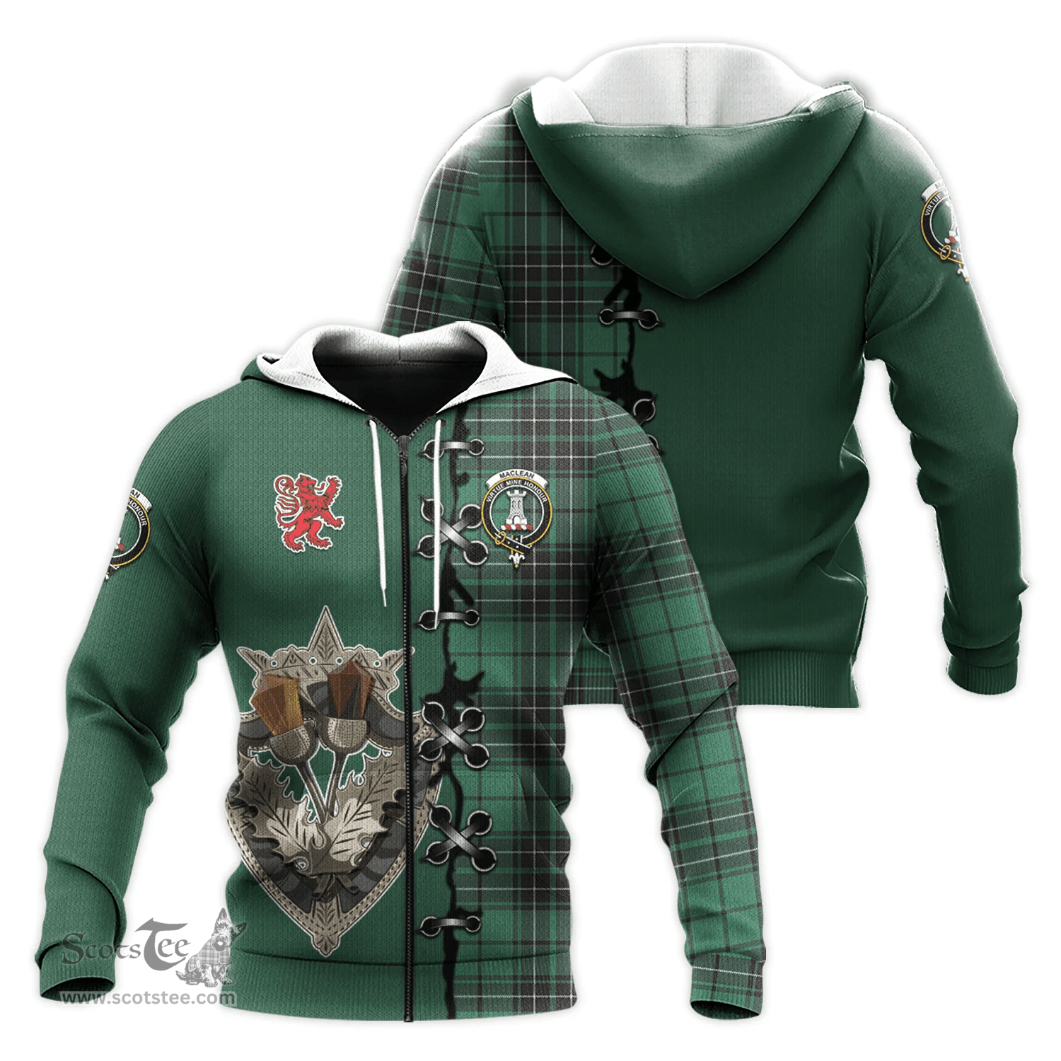 Scottish MacLean Hunting Ancient Clan Tartan Hoodie - Lion Rampant And Celtic Thistle Style Scottish Plaid Tartan Plaid