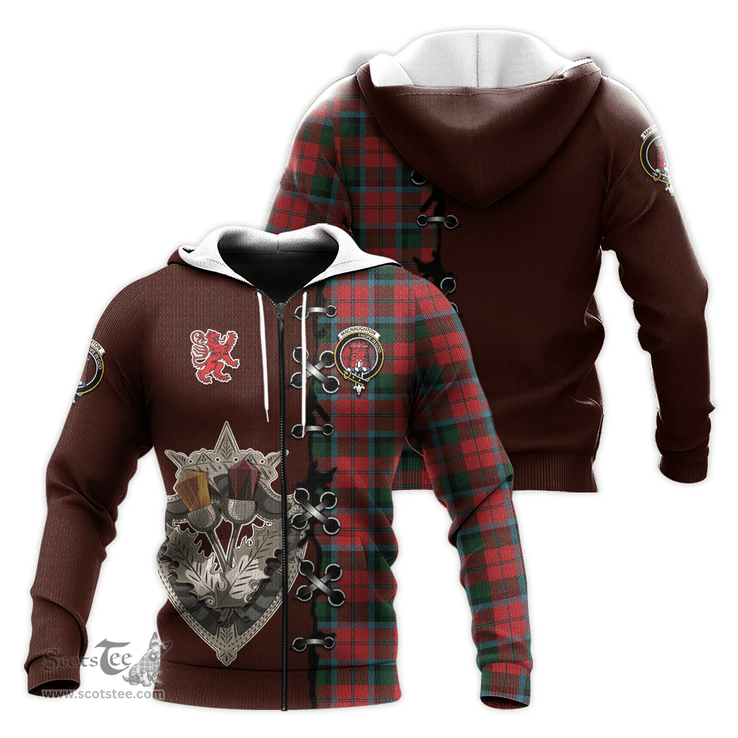 Scottish MacNaughton Clan Tartan Hoodie - Lion Rampant And Celtic Thistle Style Scottish Plaid Tartan Plaid