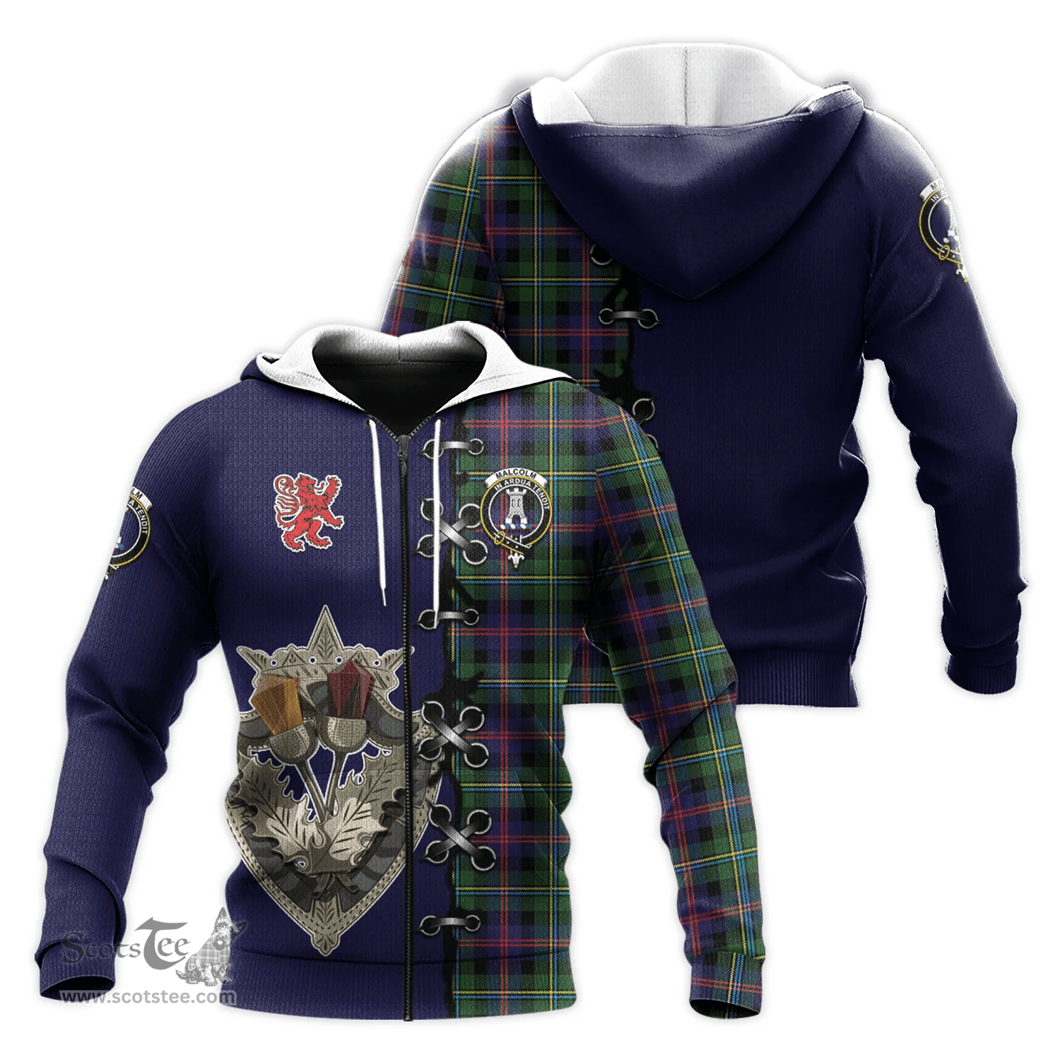 Scottish Malcolm Clan Tartan Hoodie - Lion Rampant And Celtic Thistle Style Scottish Plaid Tartan Plaid