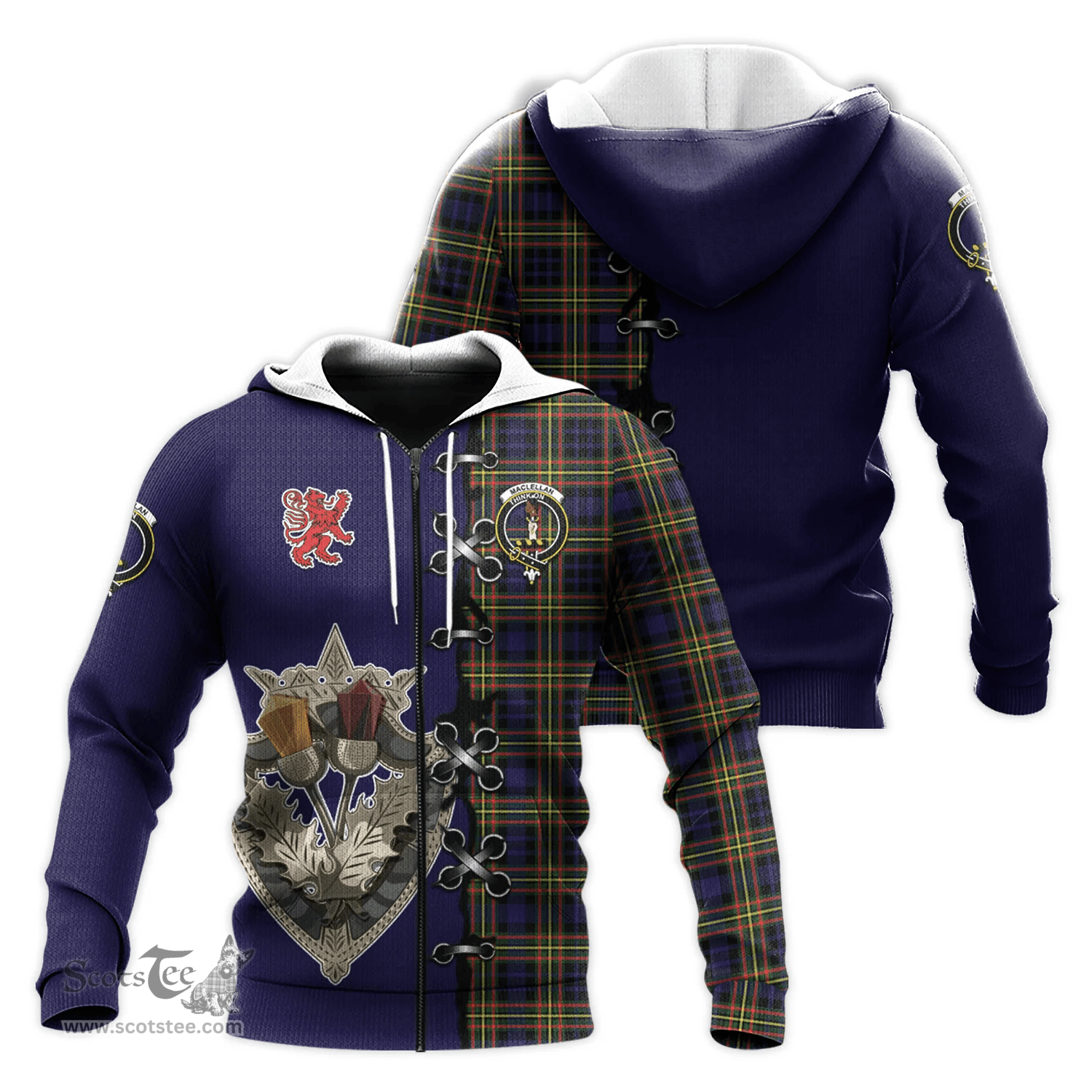Scottish MacLellan Modern Clan Tartan Hoodie - Lion Rampant And Celtic Thistle Style Scottish Plaid Tartan Plaid