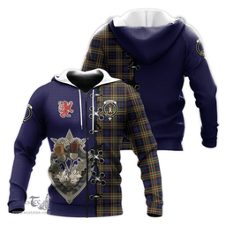 Scottish MacLellan Modern Clan Tartan Hoodie - Lion Rampant And Celtic Thistle Style Scottish Plaid Tartan Plaid