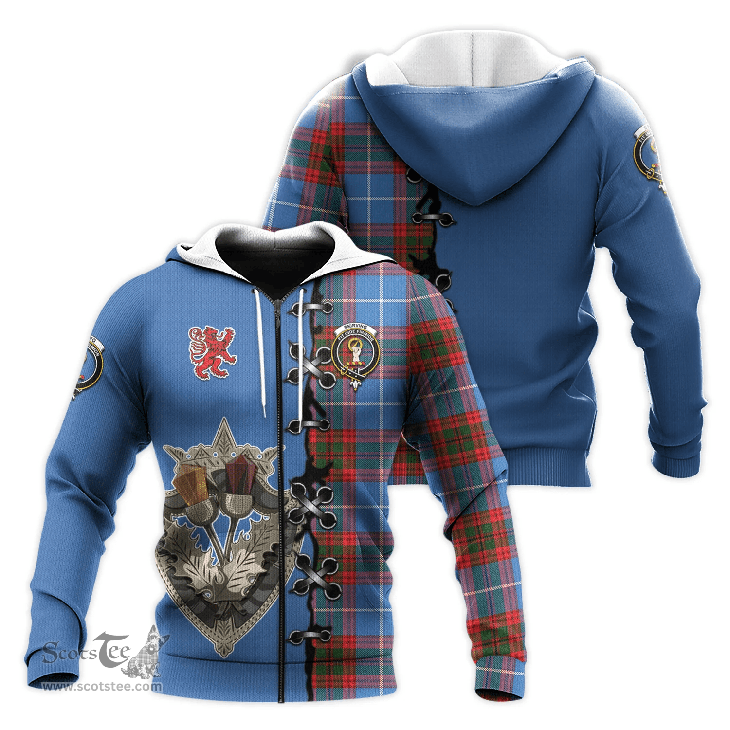 Scottish Skirving Clan Tartan Hoodie - Lion Rampant And Celtic Thistle Style Scottish Plaid Tartan Plaid