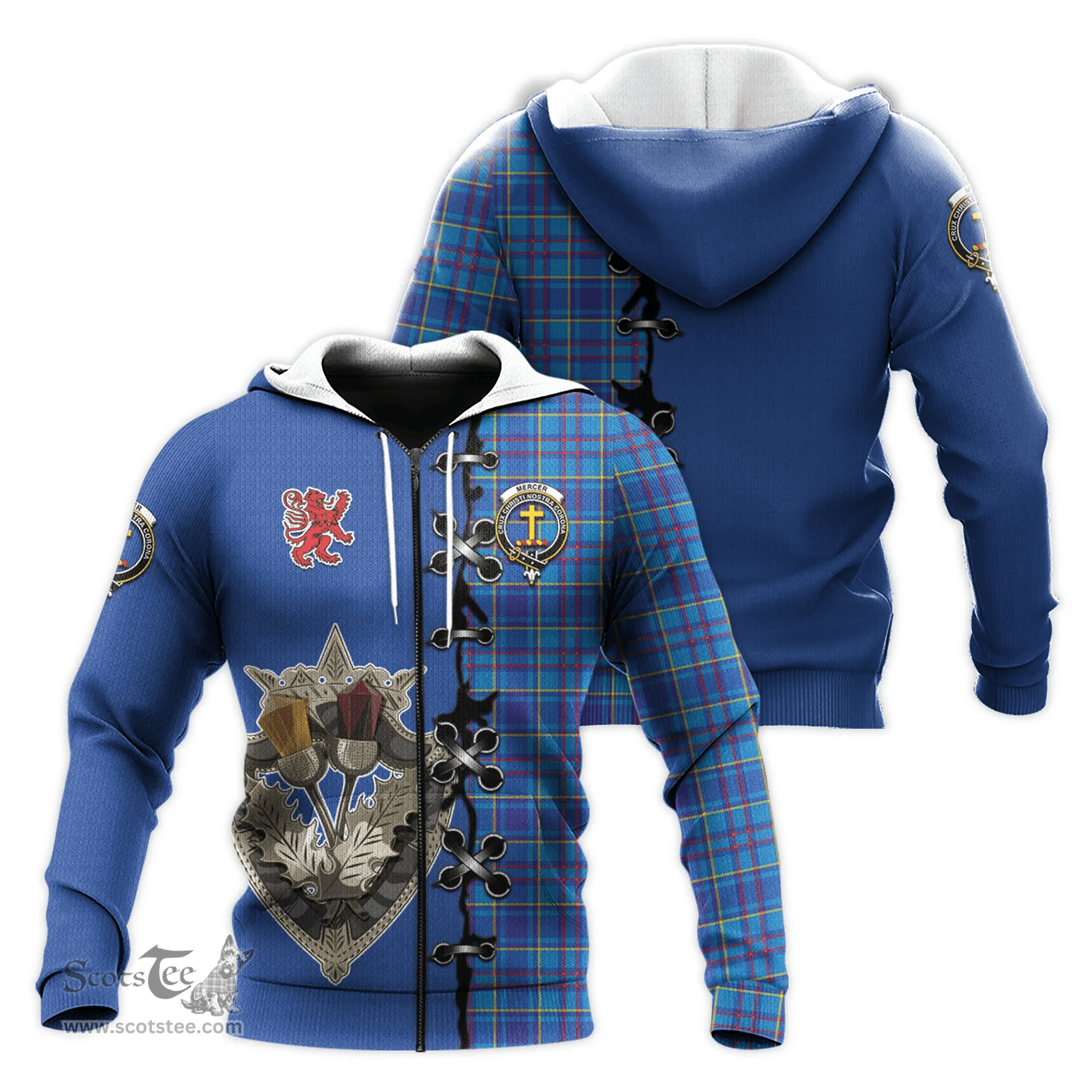 Scottish Mercer Modern Clan Tartan Hoodie - Lion Rampant And Celtic Thistle Style Scottish Plaid Tartan Plaid