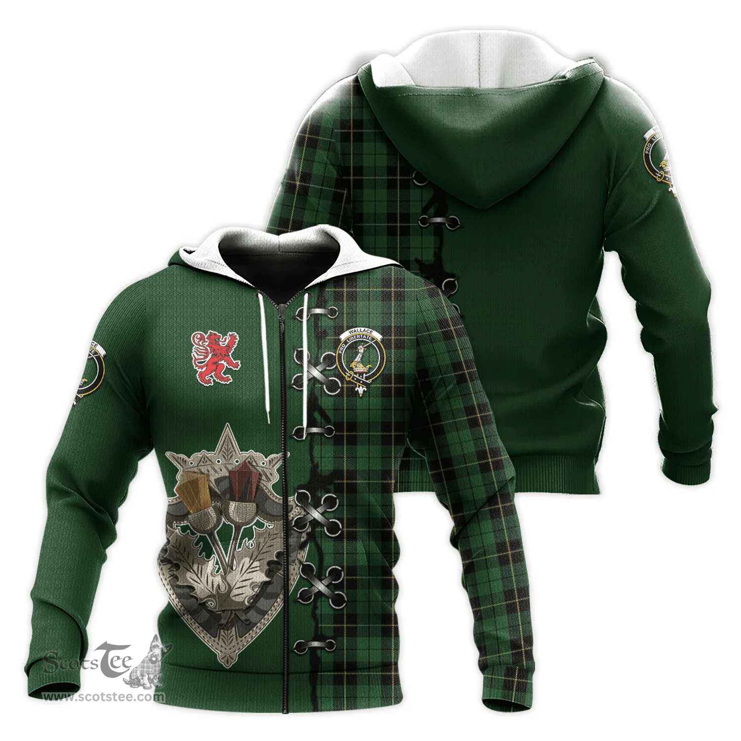 Scottish Wallace Hunting Clan Tartan Hoodie - Lion Rampant And Celtic Thistle Style Scottish Plaid Tartan Plaid