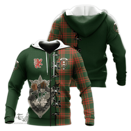 Scottish Menzies Green Modern Clan Tartan Hoodie - Lion Rampant And Celtic Thistle Style Scottish Plaid Tartan Plaid