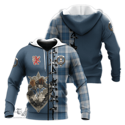 Scottish Menzies Dress Blue and White Clan Tartan Hoodie - Lion Rampant And Celtic Thistle Style Scottish Plaid Tartan Plaid