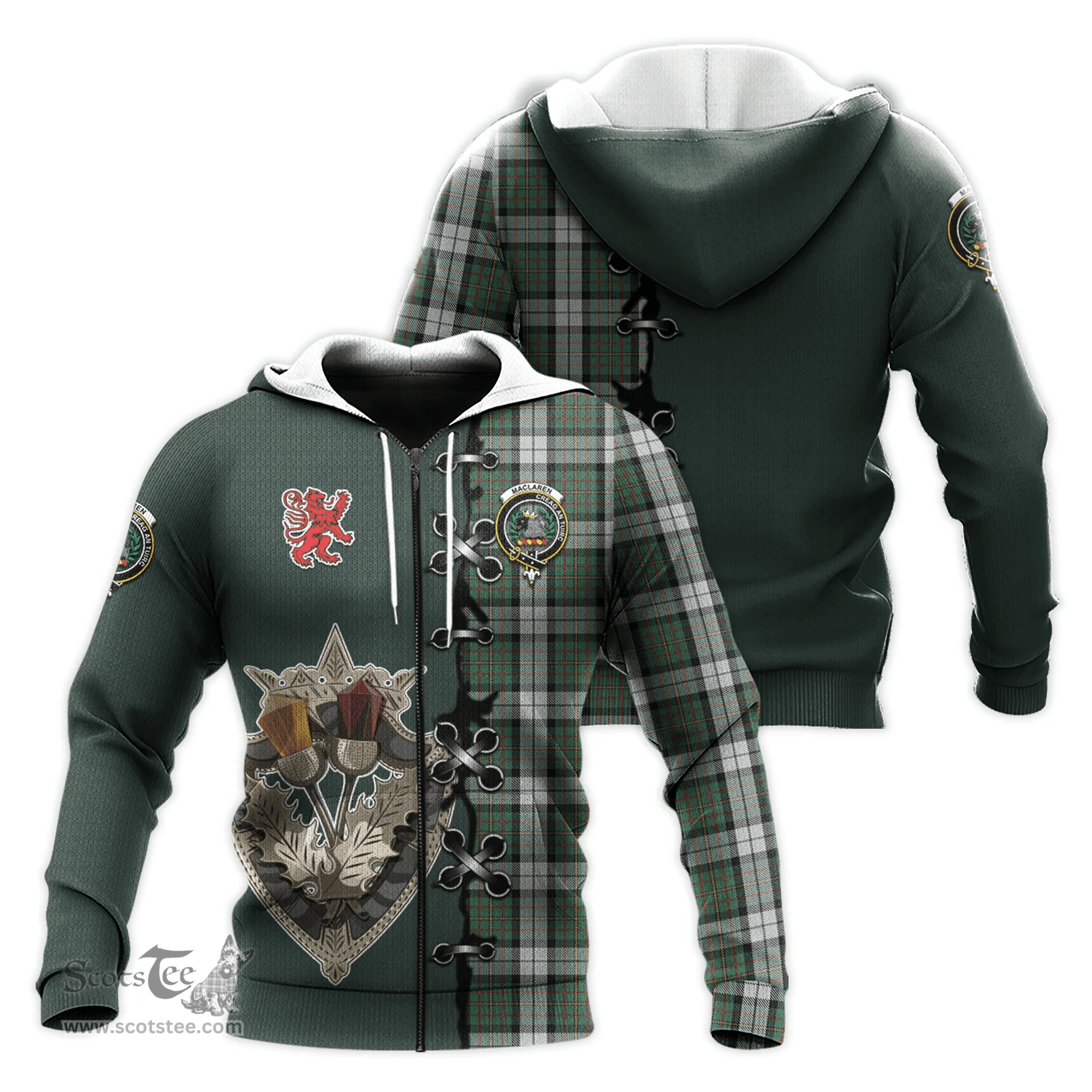Scottish MacLaren Dress Clan Tartan Hoodie - Lion Rampant And Celtic Thistle Style Scottish Plaid Tartan Plaid
