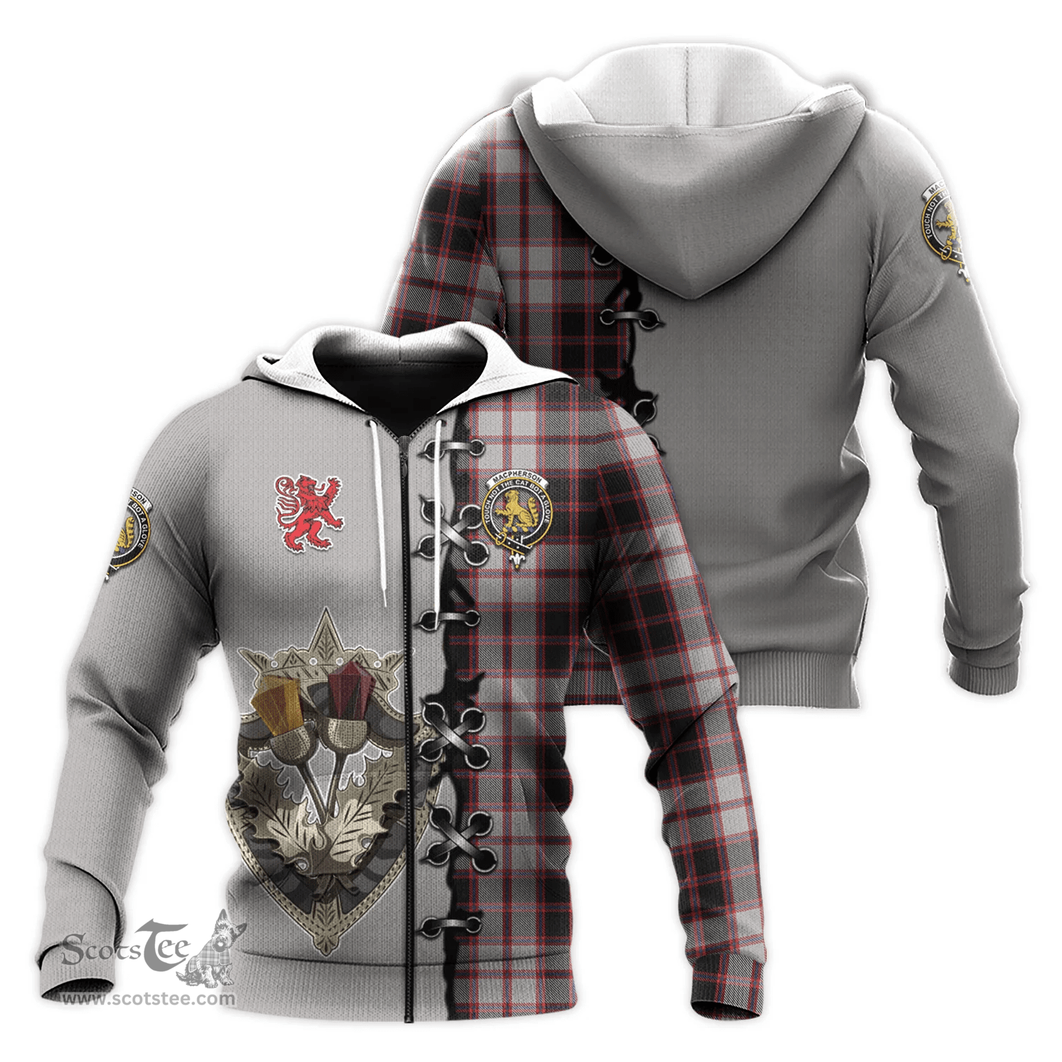 Scottish MacPherson Clan Tartan Hoodie - Lion Rampant And Celtic Thistle Style Scottish Plaid Tartan Plaid