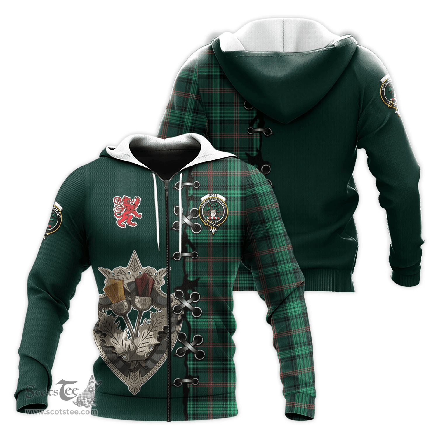 Scottish Ross Hunting Modern Clan Tartan Hoodie - Lion Rampant And Celtic Thistle Style Scottish Plaid Tartan Plaid
