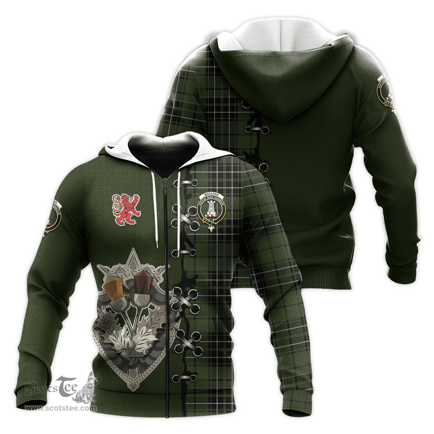 Scottish MacLean Hunting Clan Tartan Hoodie - Lion Rampant And Celtic Thistle Style Scottish Plaid Tartan Plaid