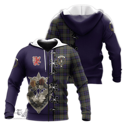 Scottish MacLellan Clan Tartan Hoodie - Lion Rampant And Celtic Thistle Style Scottish Plaid Tartan Plaid