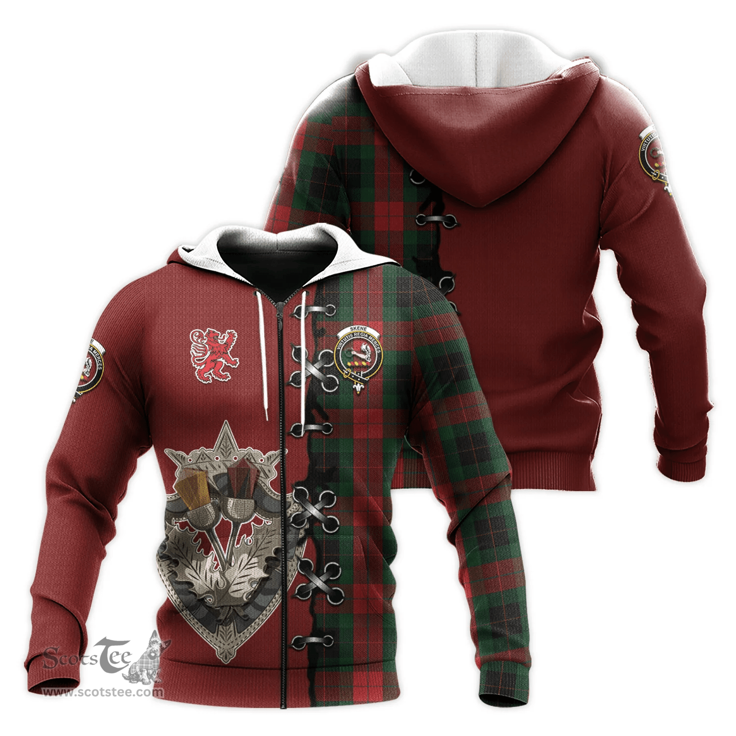 Scottish Skene of Cromar Black Clan Tartan Hoodie - Lion Rampant And Celtic Thistle Style Scottish Plaid Tartan Plaid